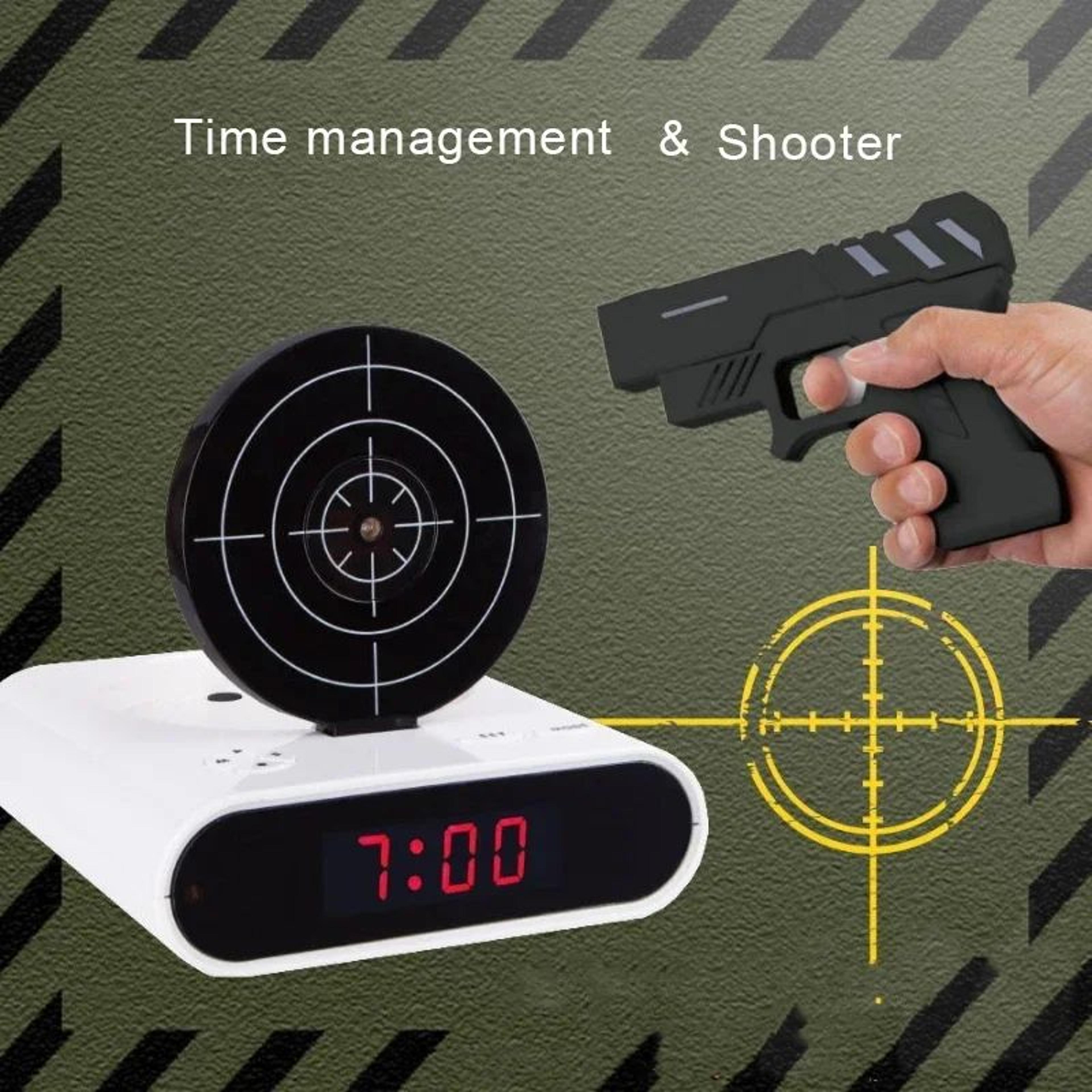 target shooting digital alarm clock with led pistol