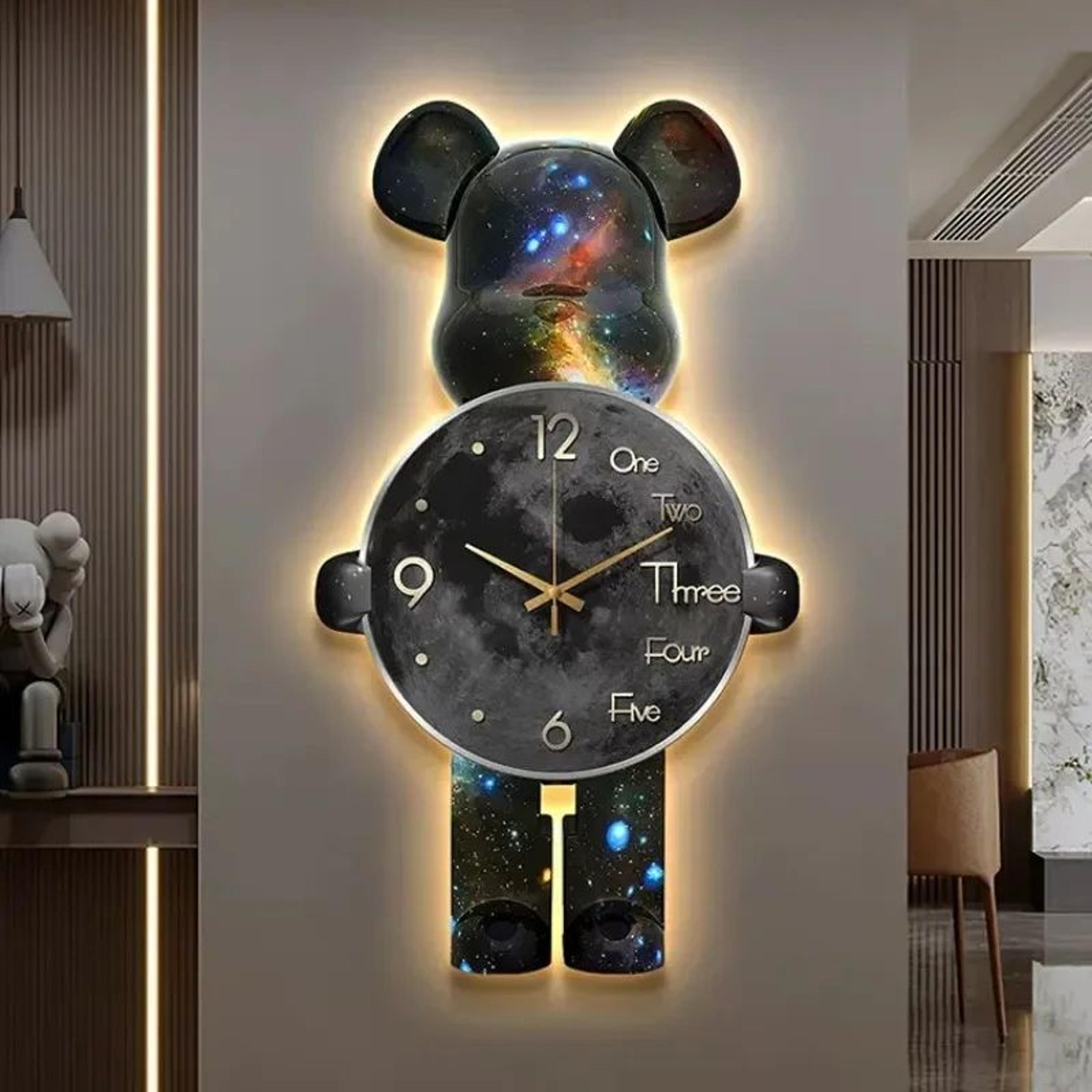 aesthetic bear led wall clock with decorative light