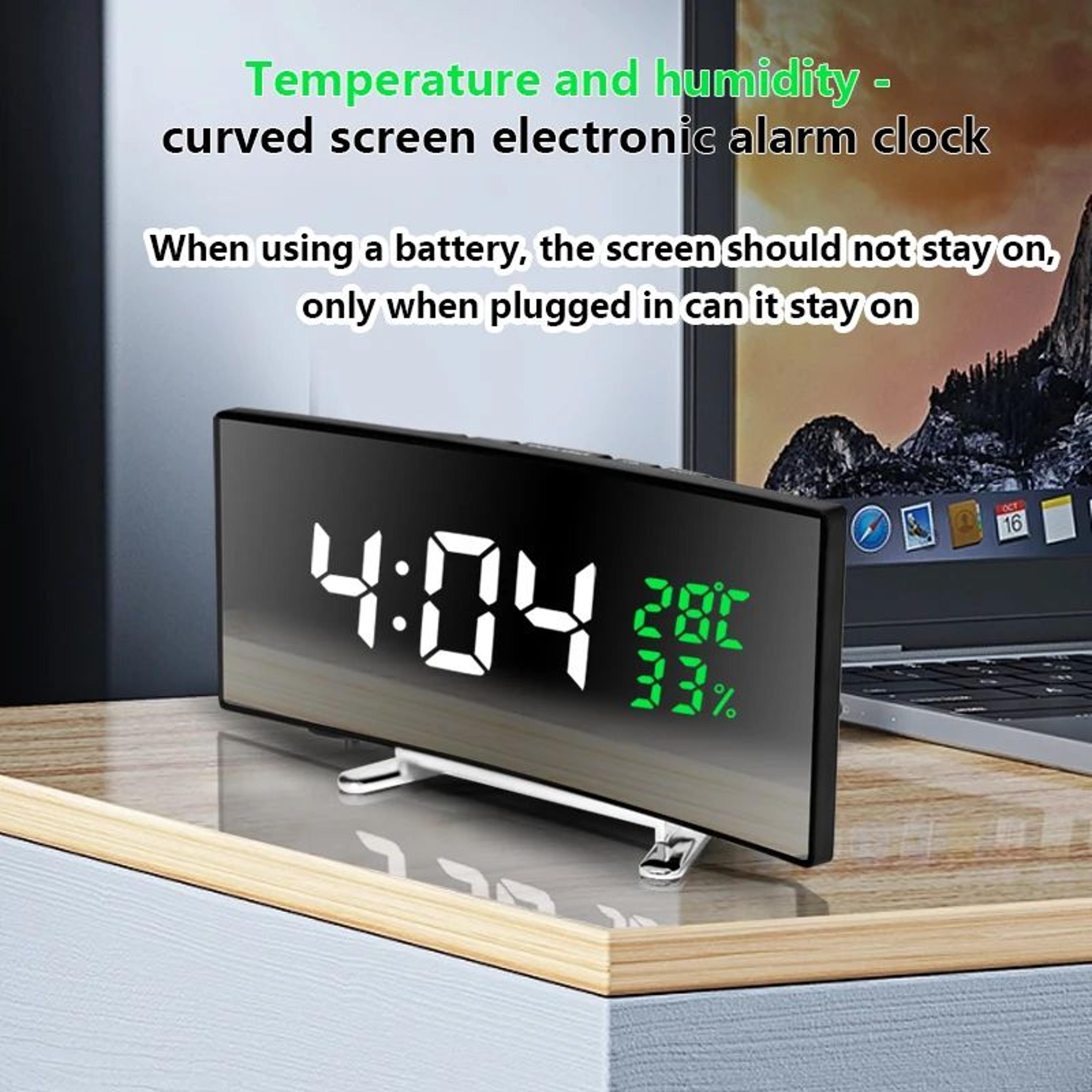 curved screen led alarm clock with temperature and humidity display
