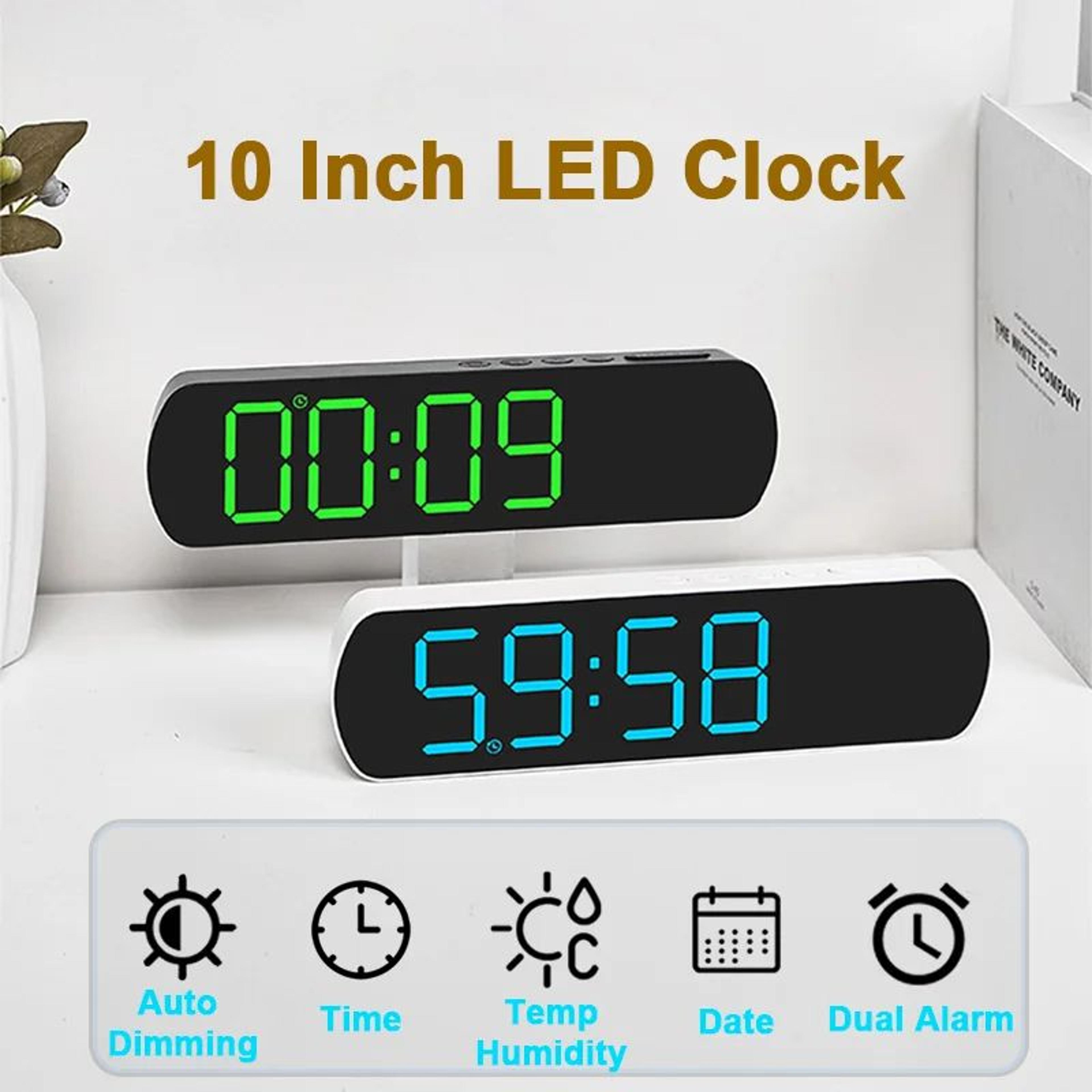 10 inch led digital alarm clock with temperature humidity and dual alarm