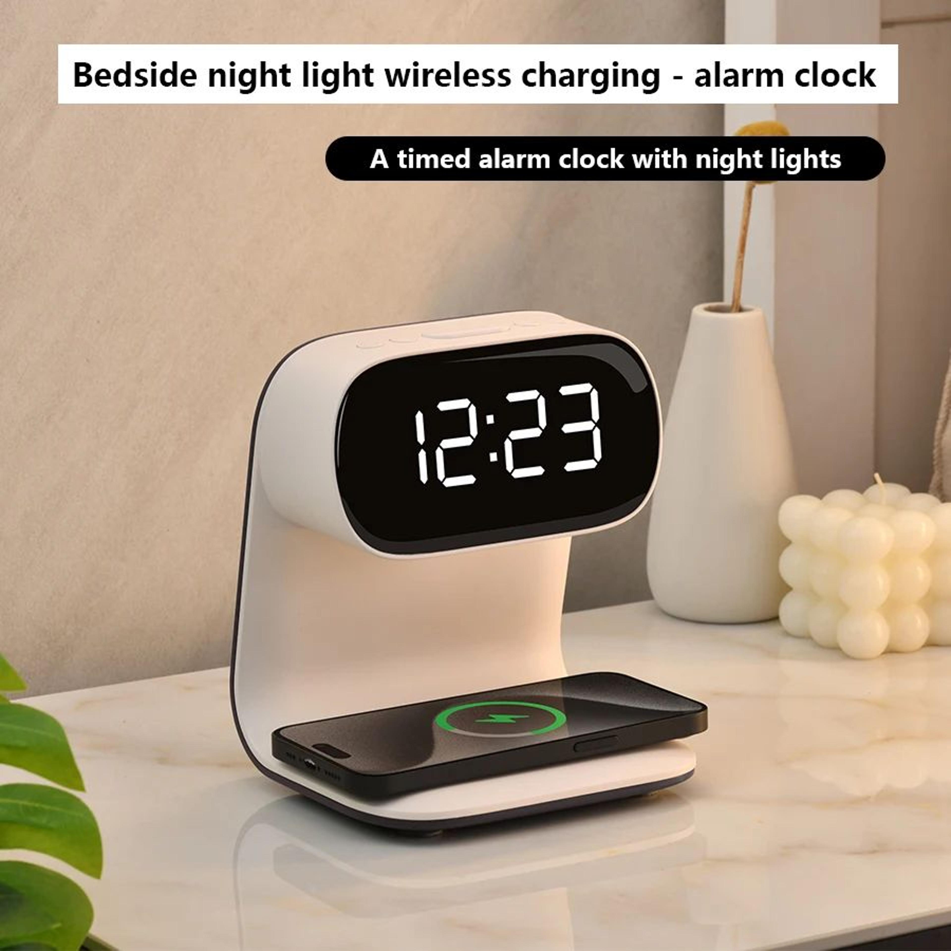 multifunctional led alarm clock with night light and wireless charging