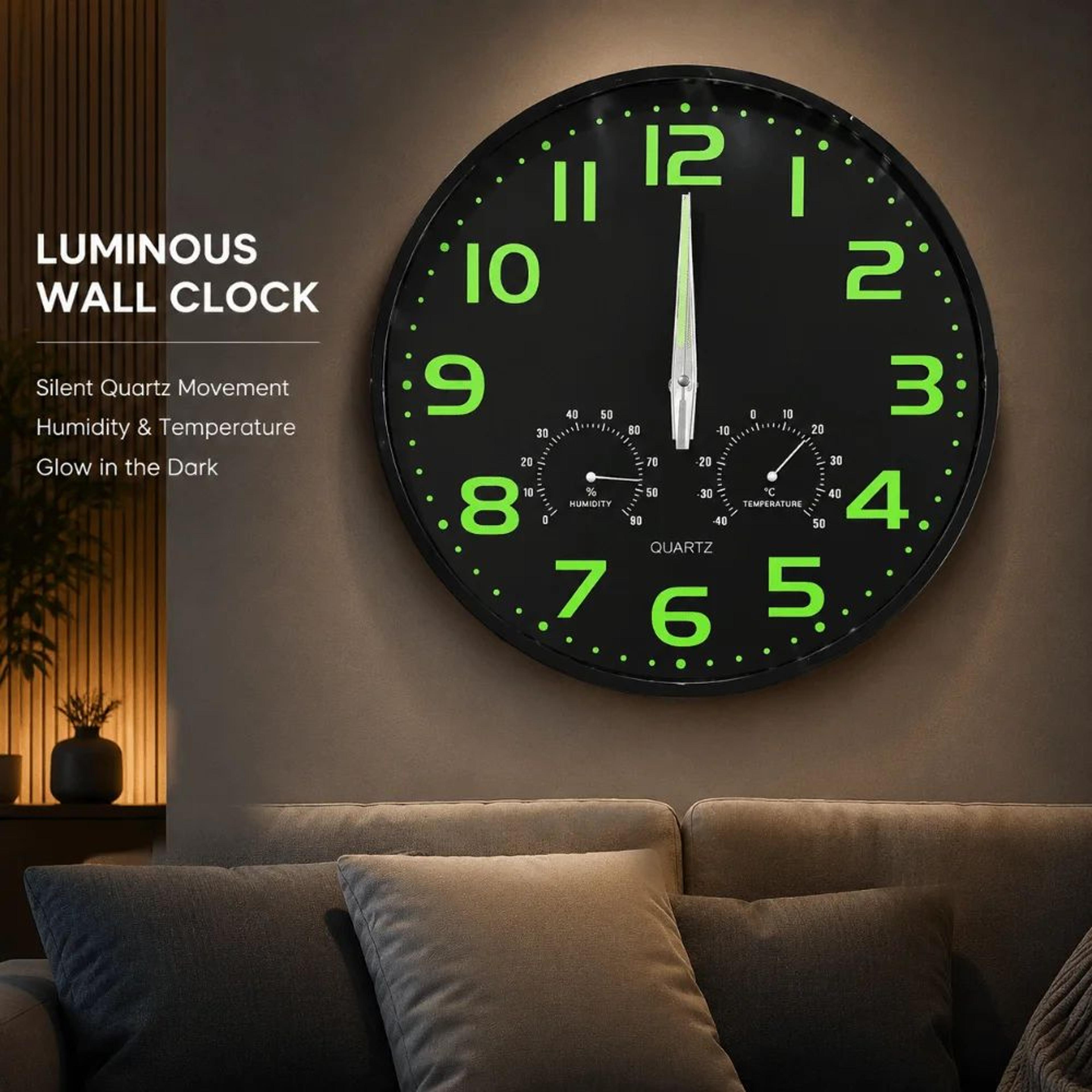 modern luminous wall clock with temperature and humidity display