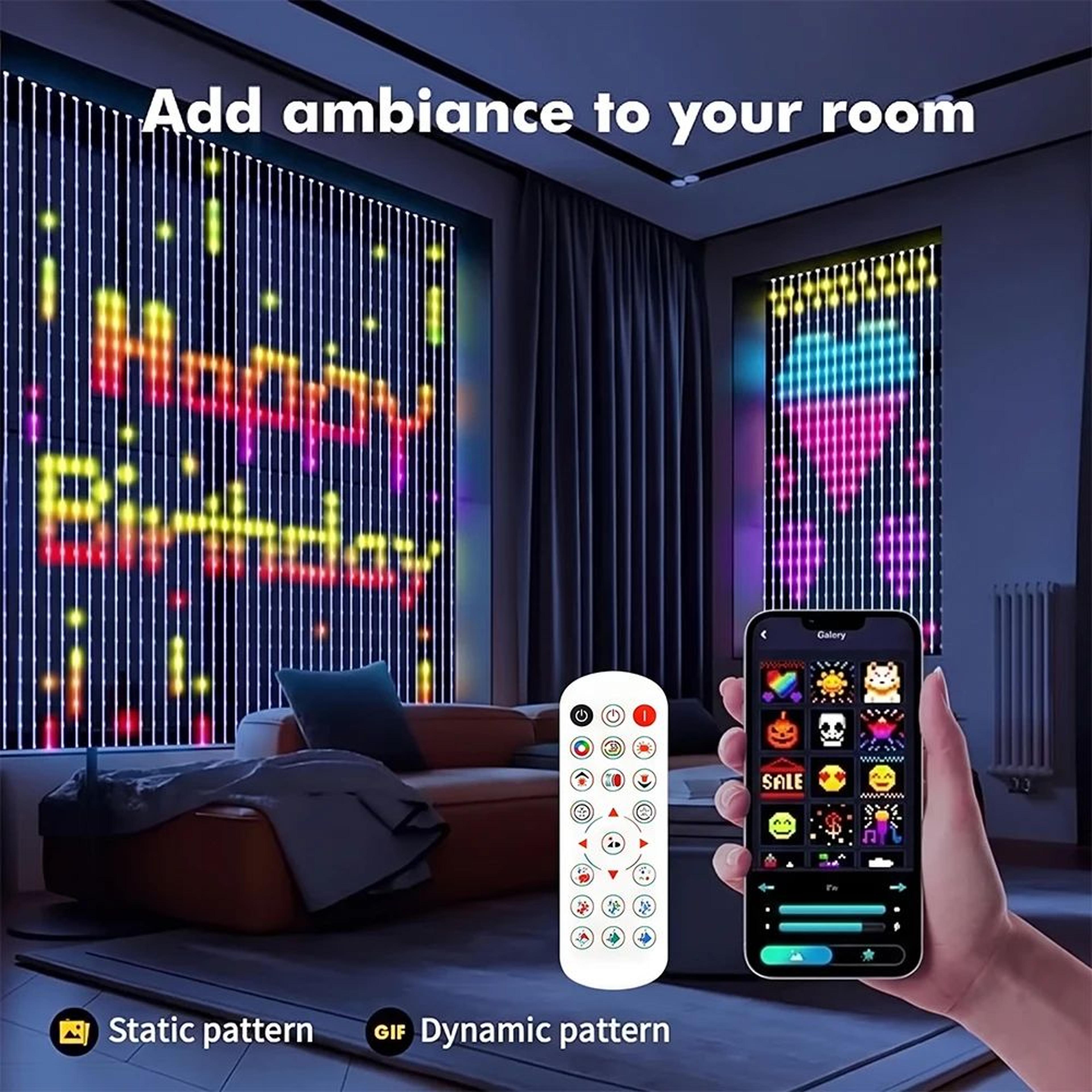 smart rgb led curtain lights with music sync