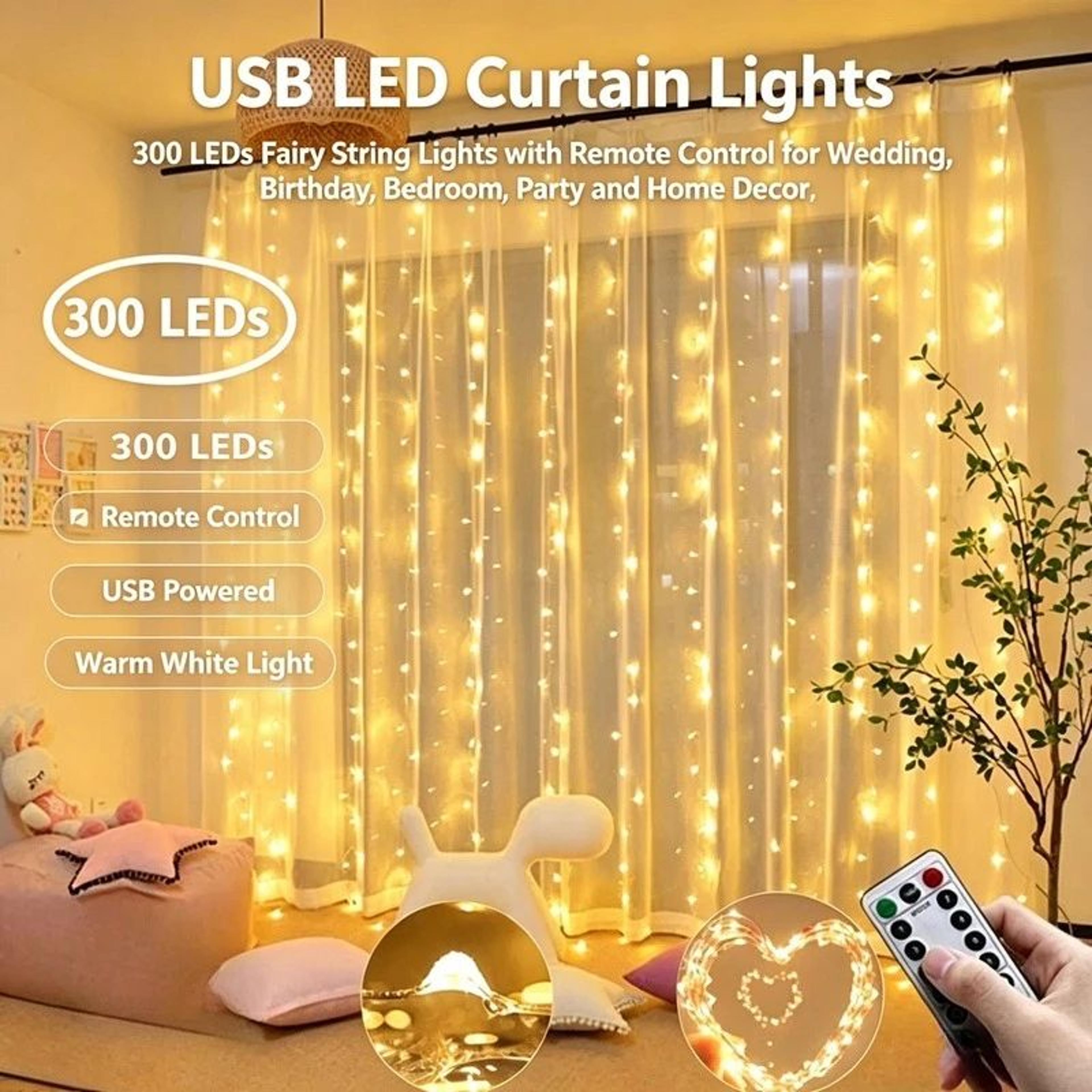 usb led curtain fairy lights decor with remote control