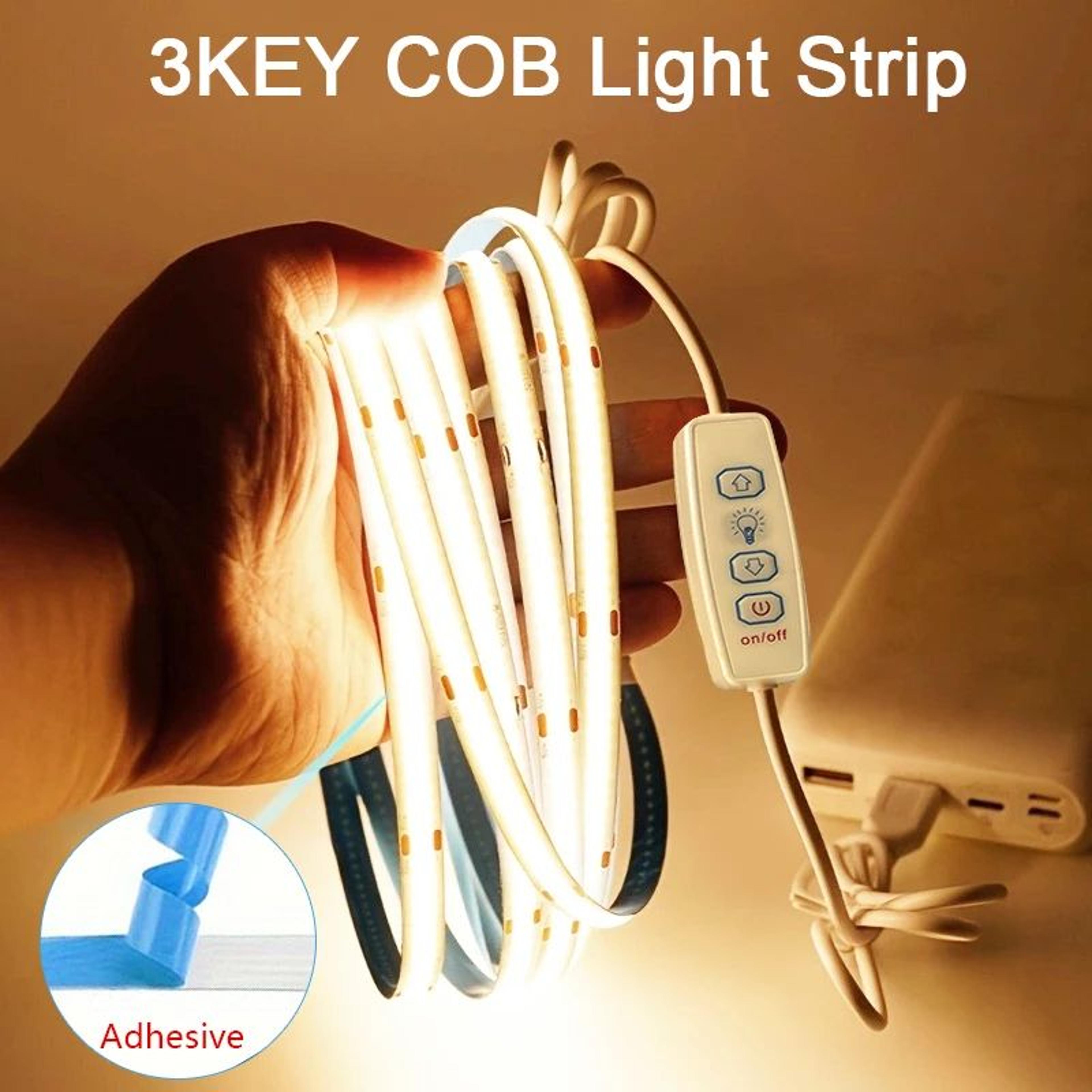 usb cob led strip light with 3 key dimmer