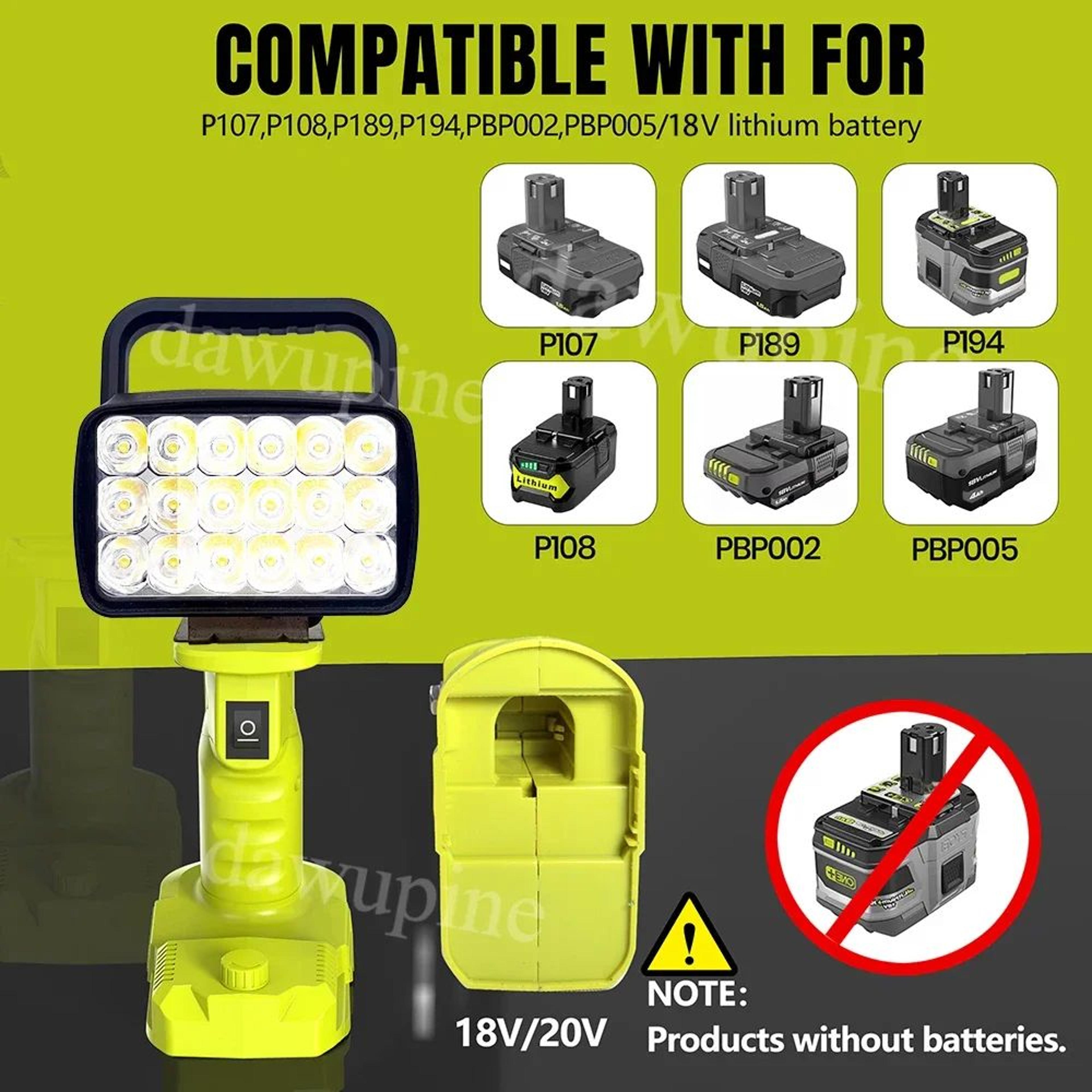 18 led portable work light for ryobi 18v lithium battery