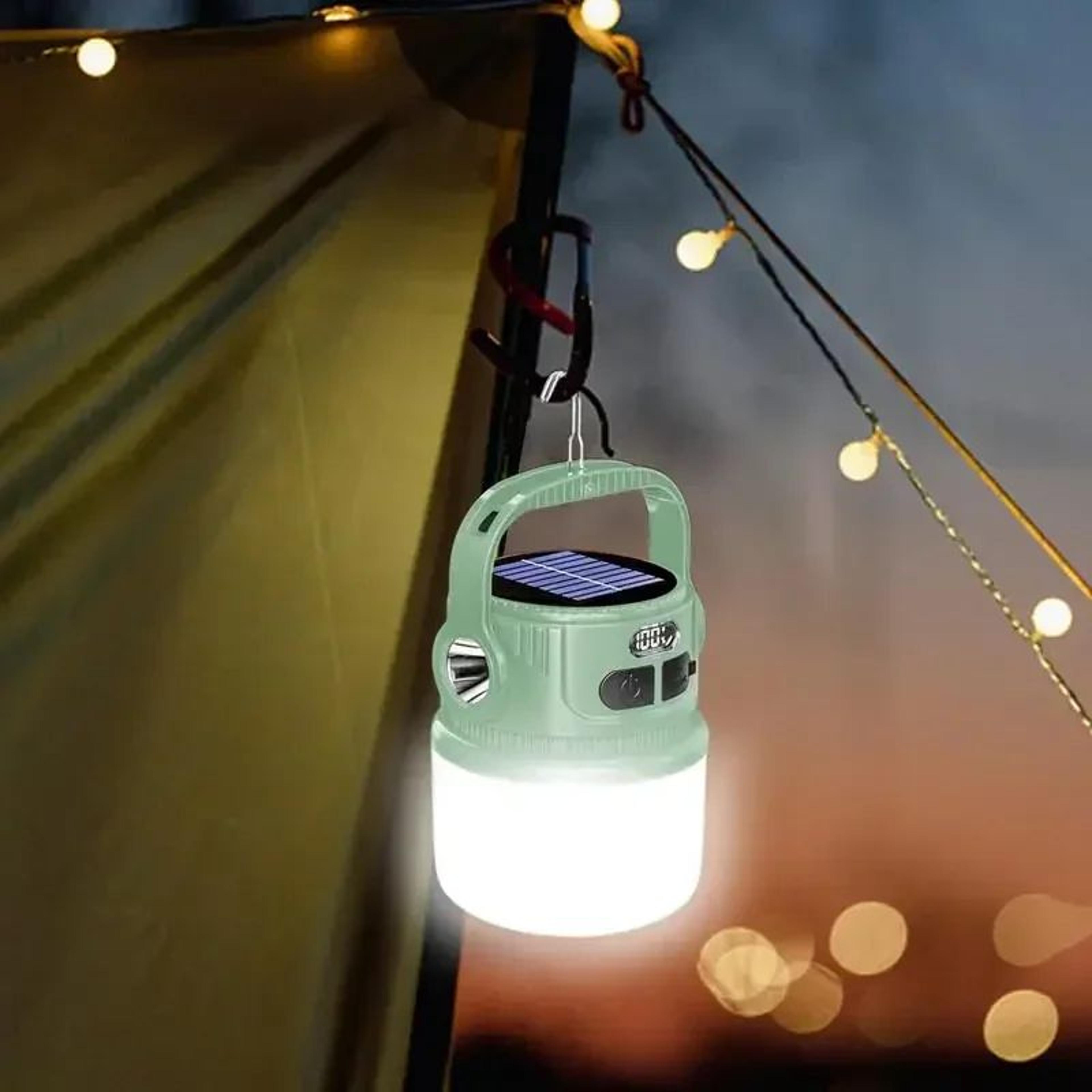 portable solar rechargeable led camping lantern and flashlight