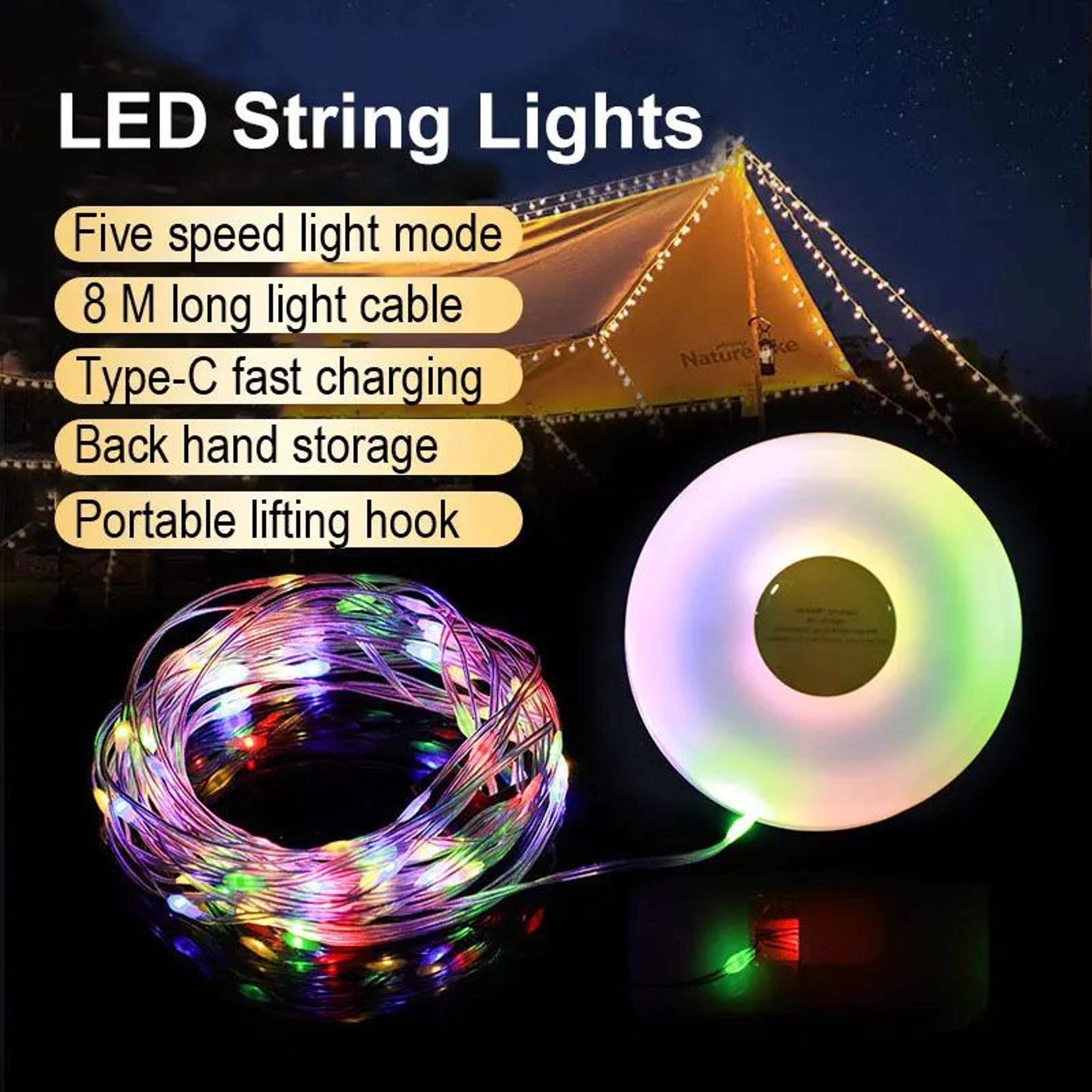 8m rechargeable led camping string light with 1800mah battery