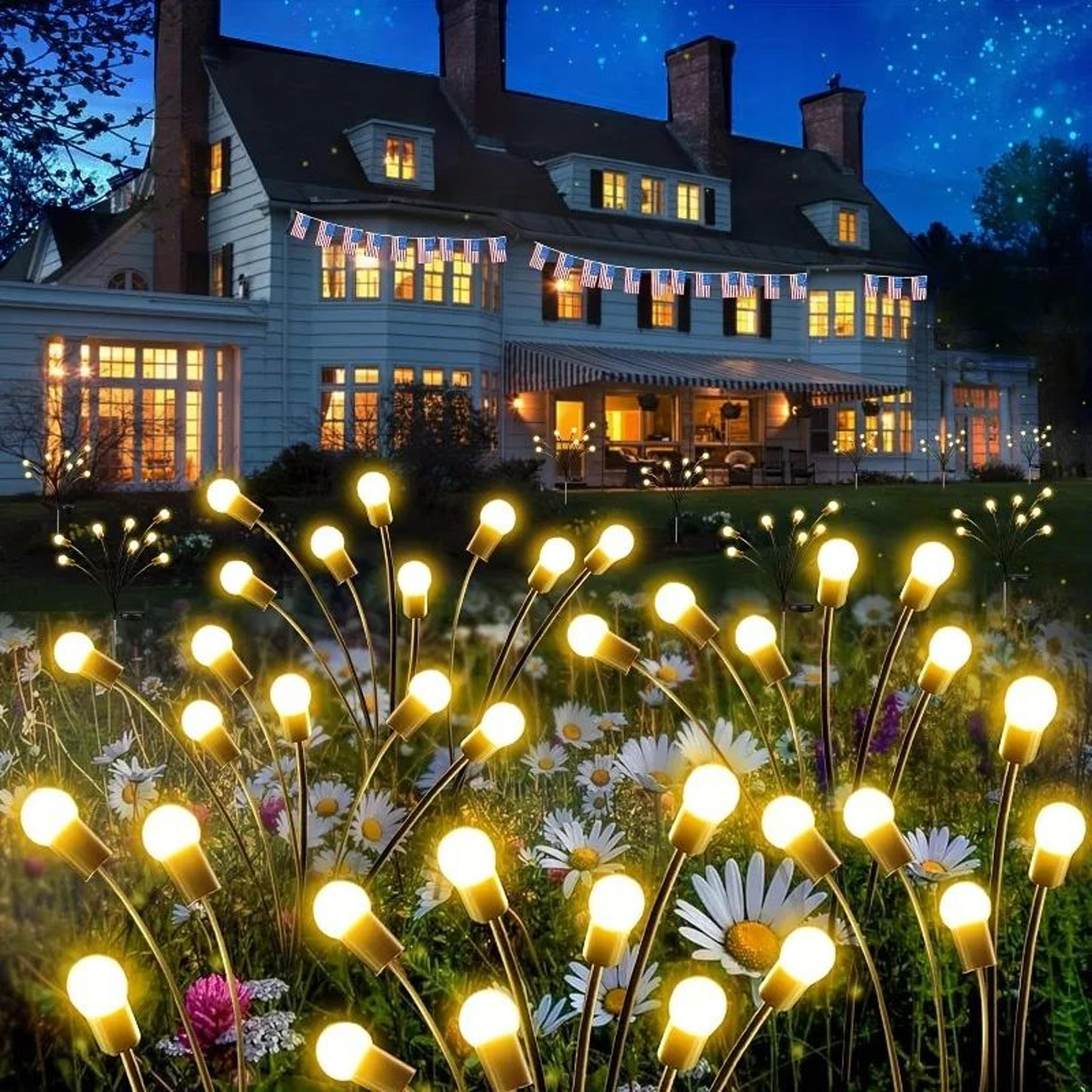 solar firefly garden lights waterproof swaying outdoor lawn lamps