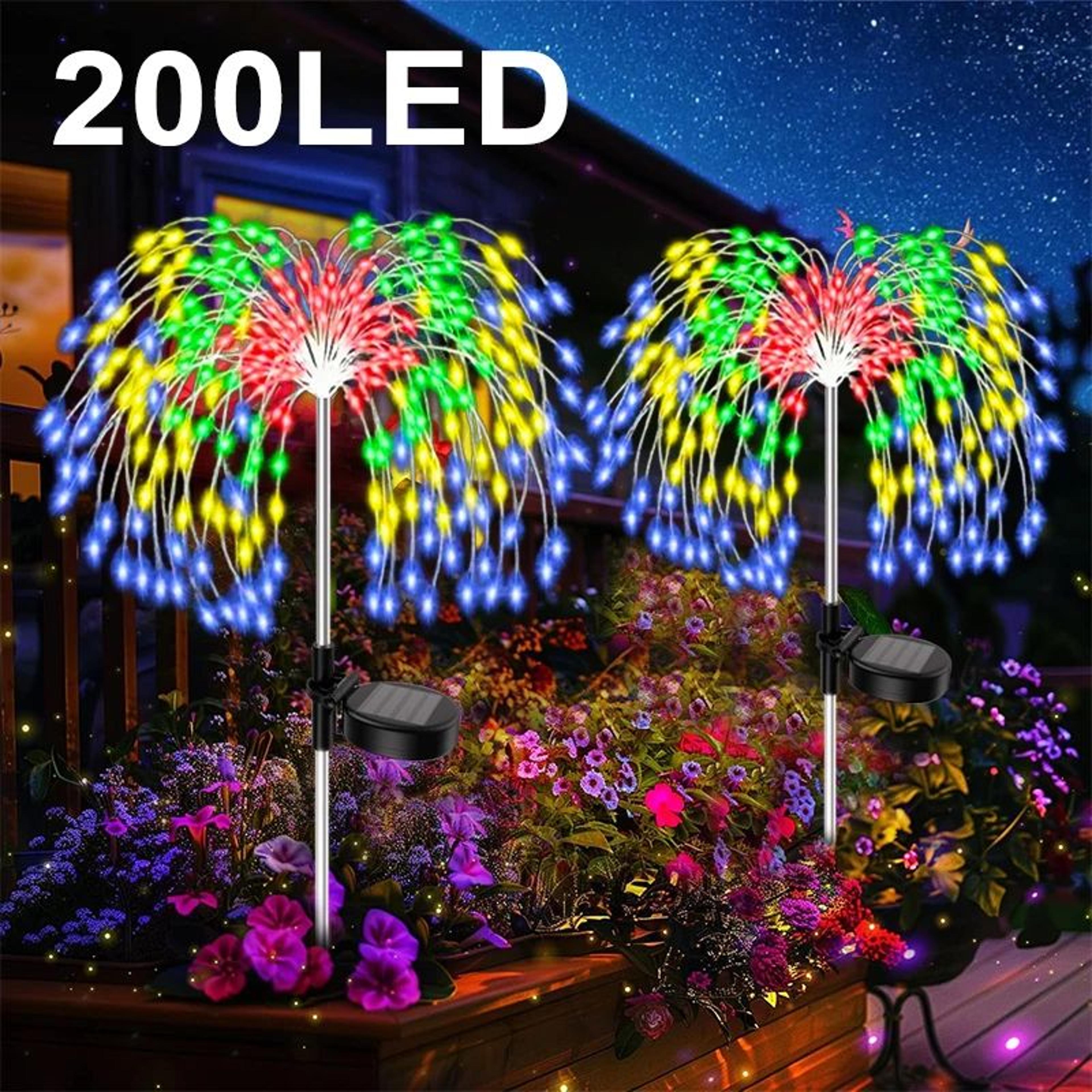 200 led solar firework pathway garden lights