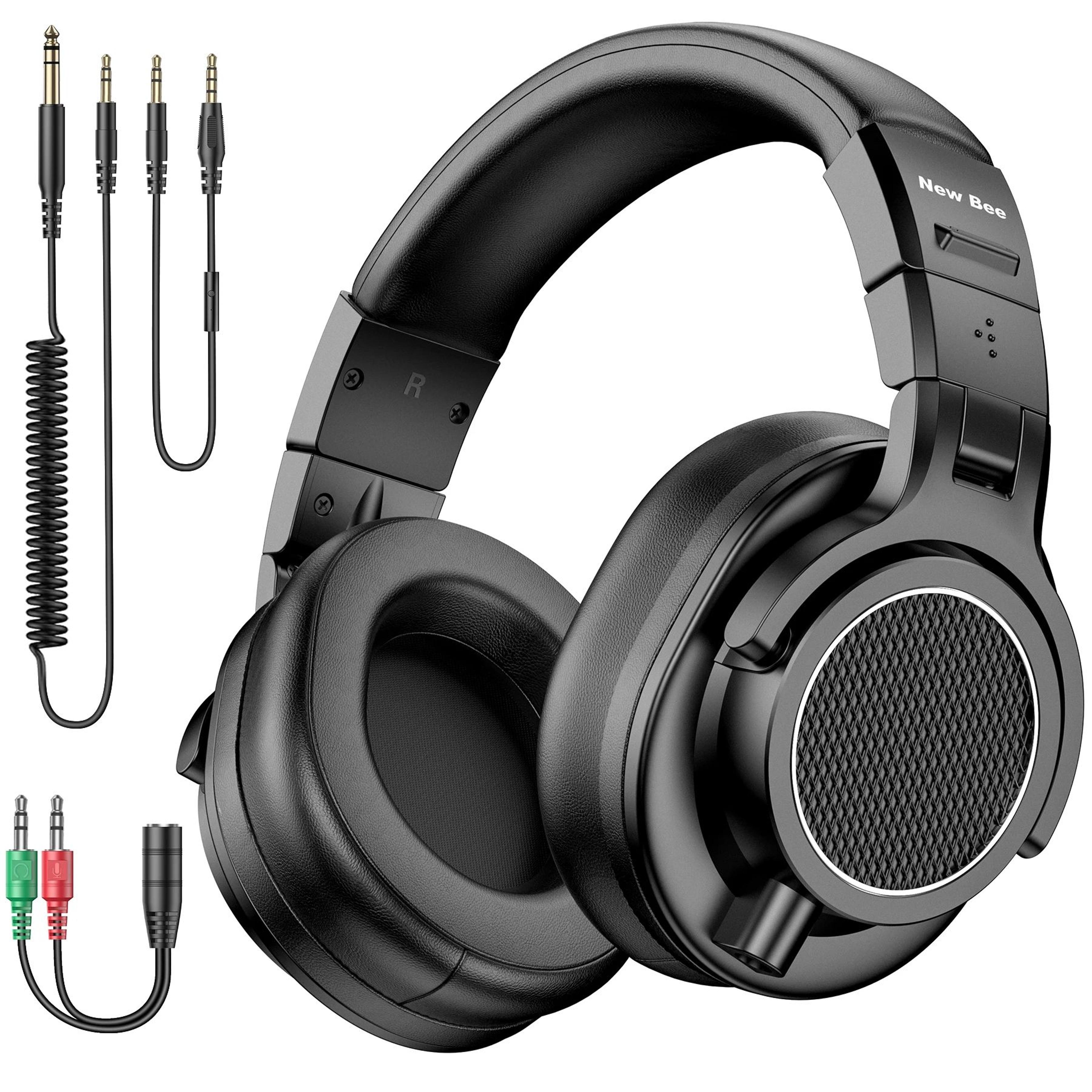 new bee professional hi res over ear studio monitor headphones with microphone