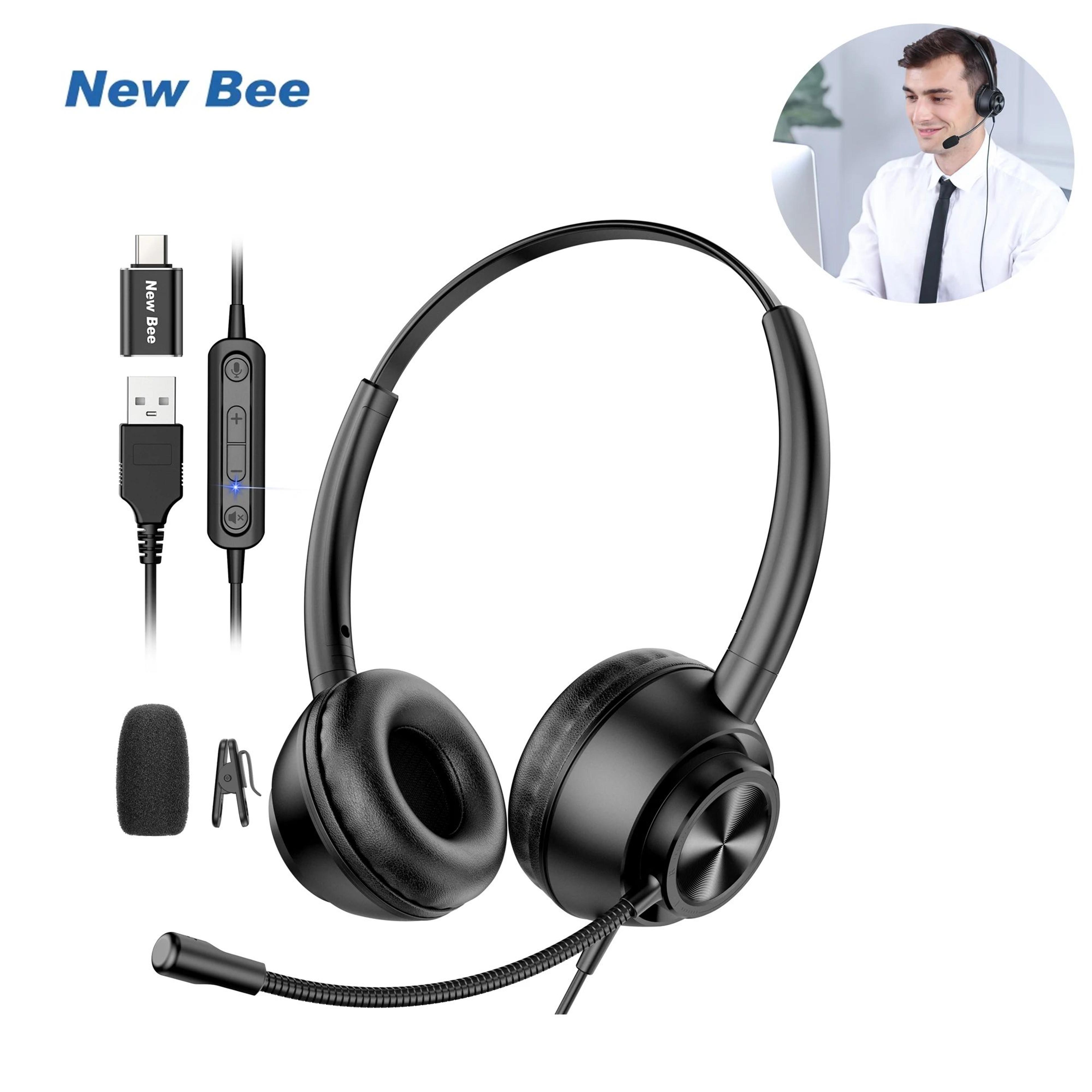 new bee h368 wired stereo headset with rotatable microphone