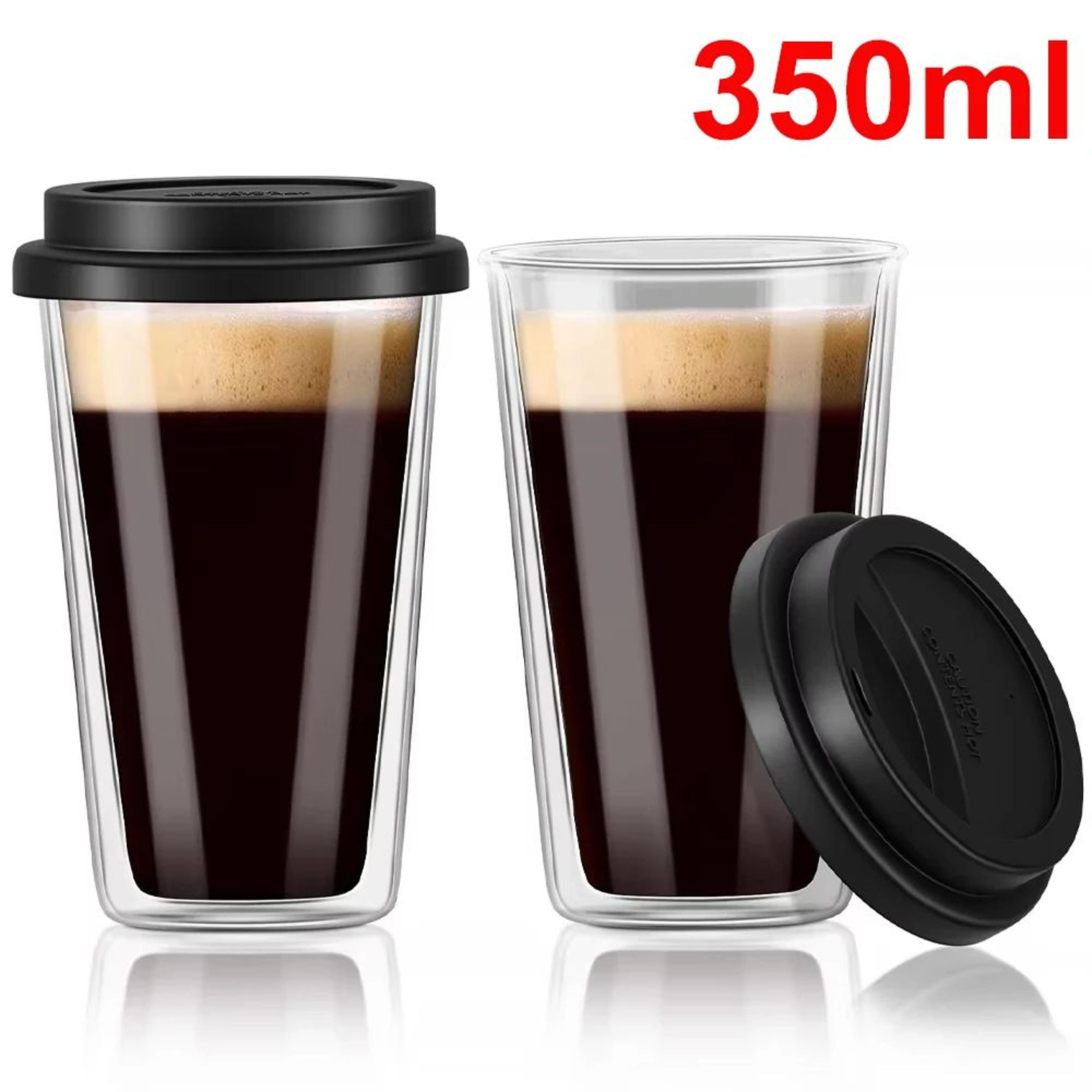 350ml double wall glass coffee mug with silicone lid