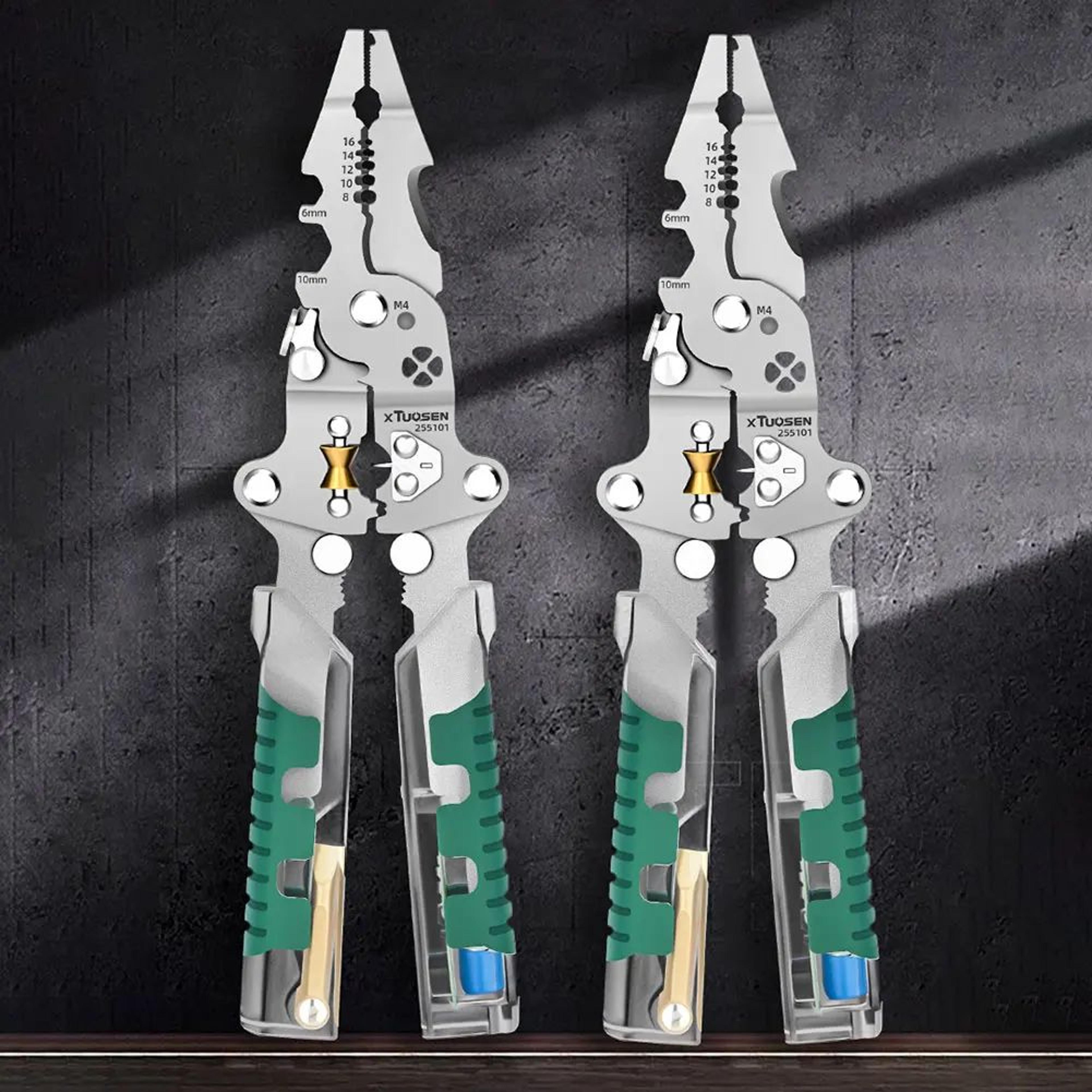 multifunction folding wire stripping pliers with voltage test pen