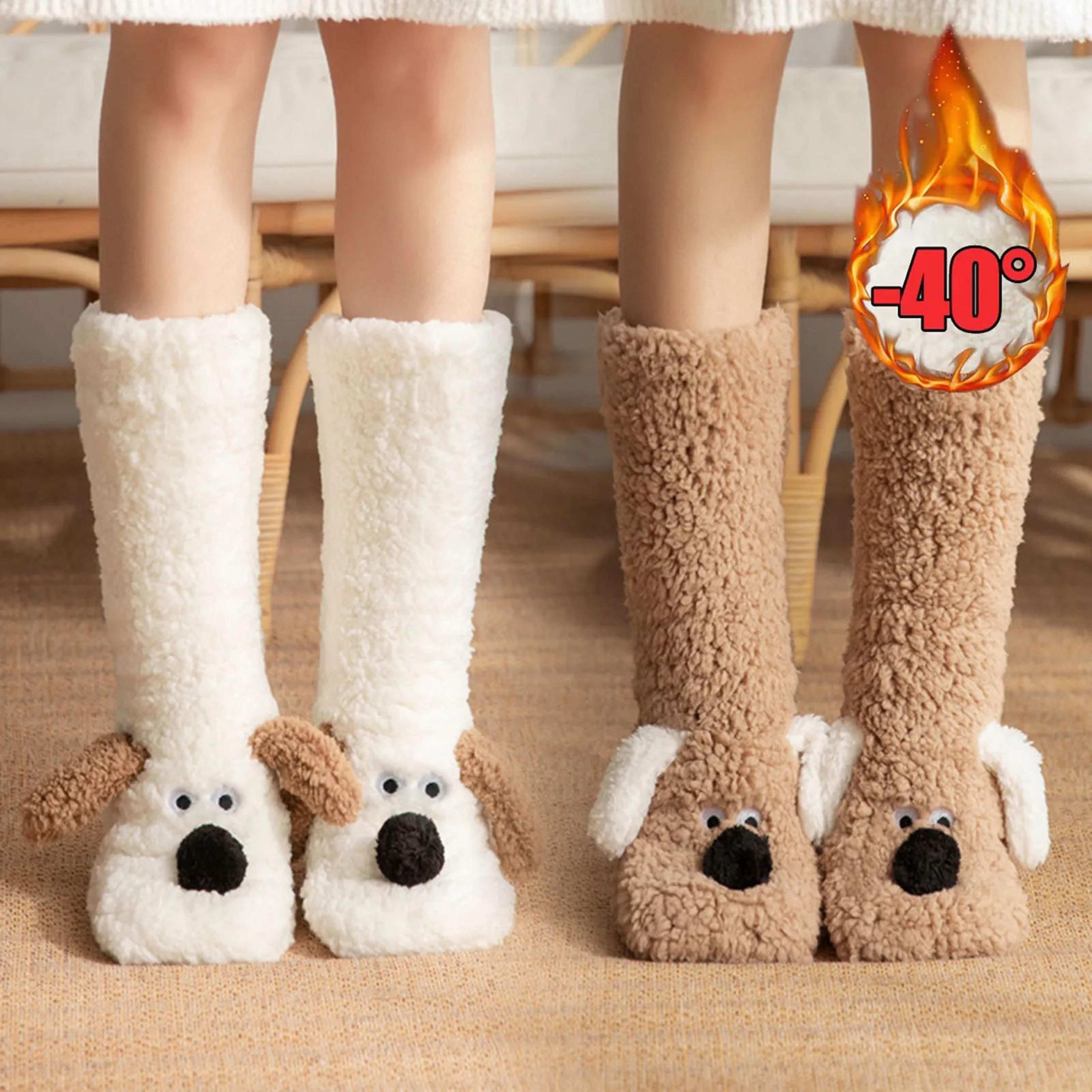 cute dog thick fuzzy winter socks for women