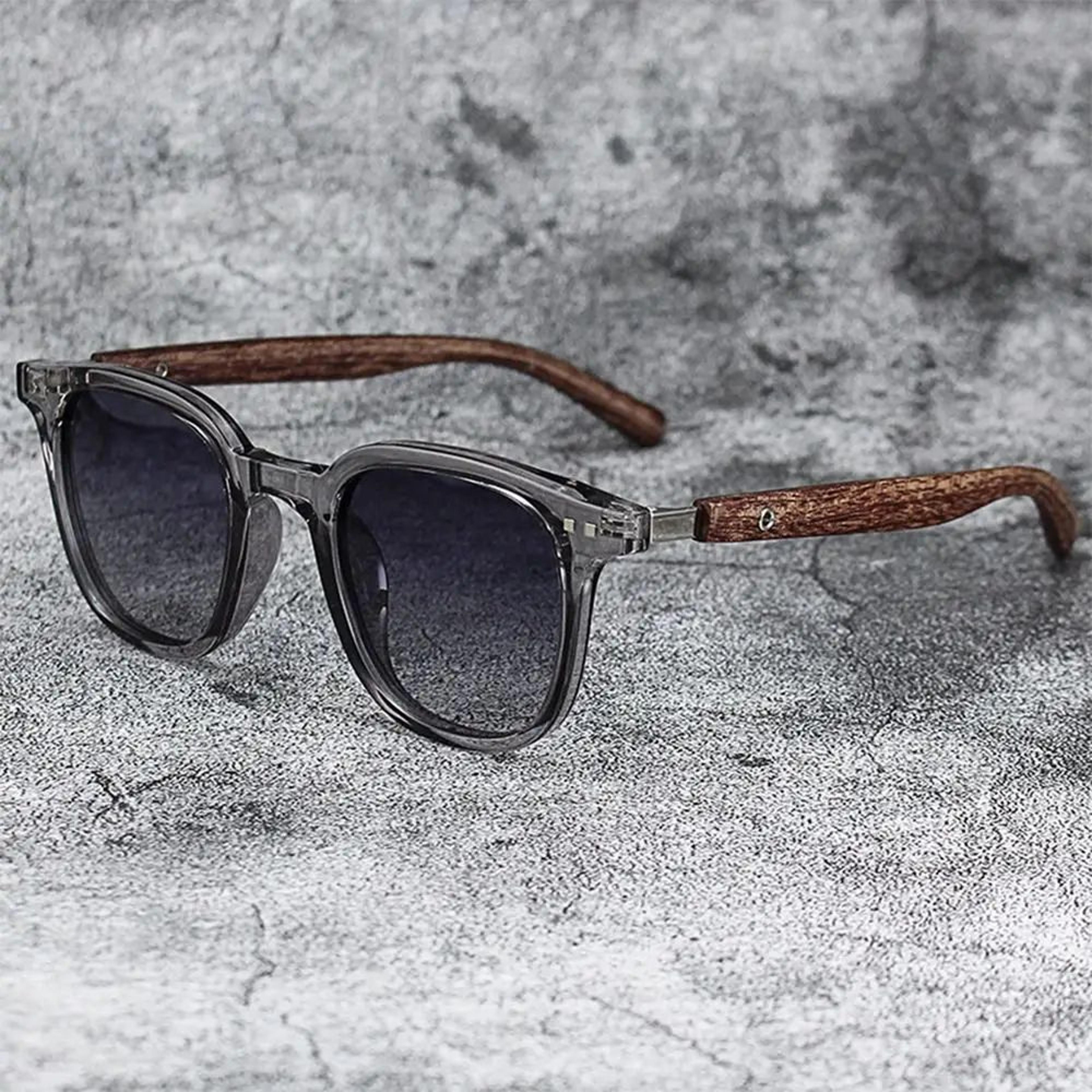 retro wood grain square sunglasses for women and men