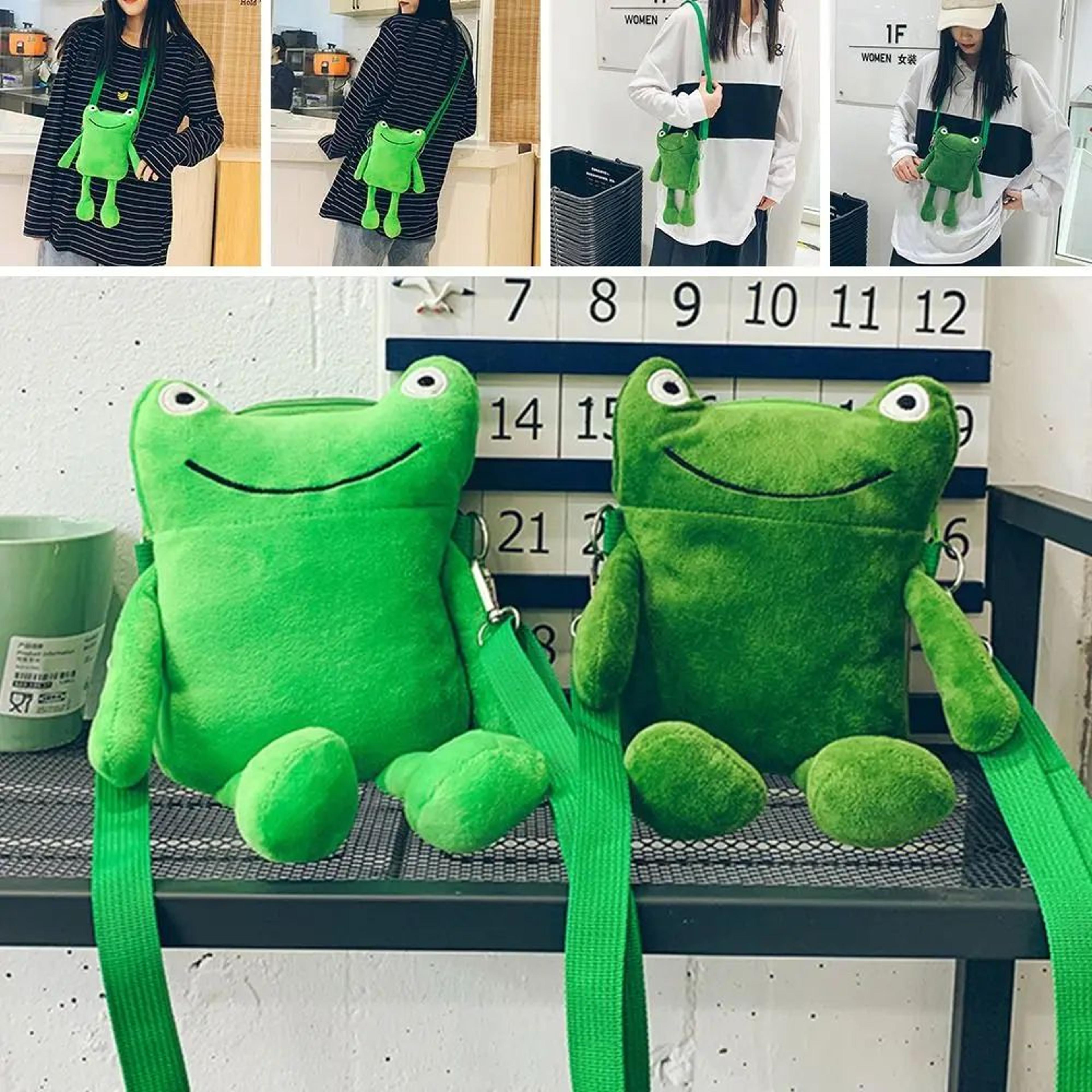 cute frog plush crossbody shoulder bag for women