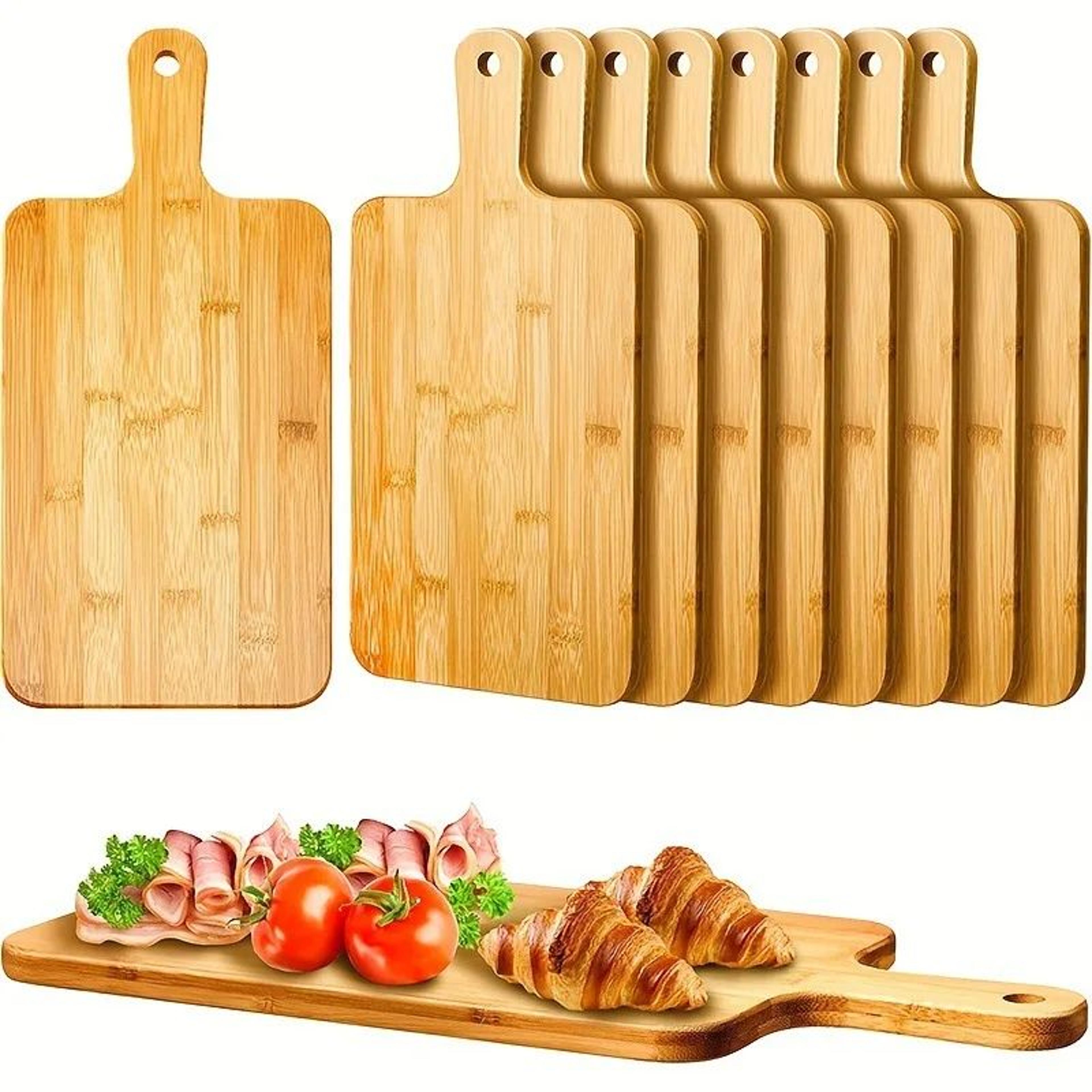 bamboo cutting board with handles for chopping and serving