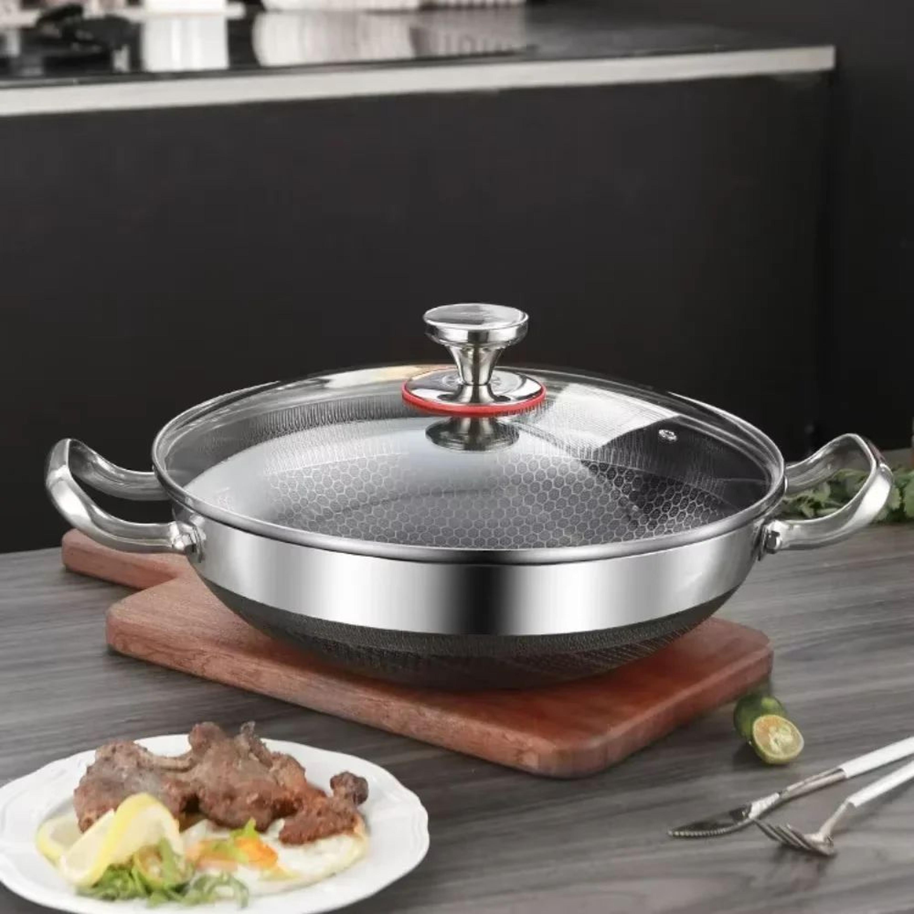 32cm 304 stainless steel honeycomb nonstick frying pan
