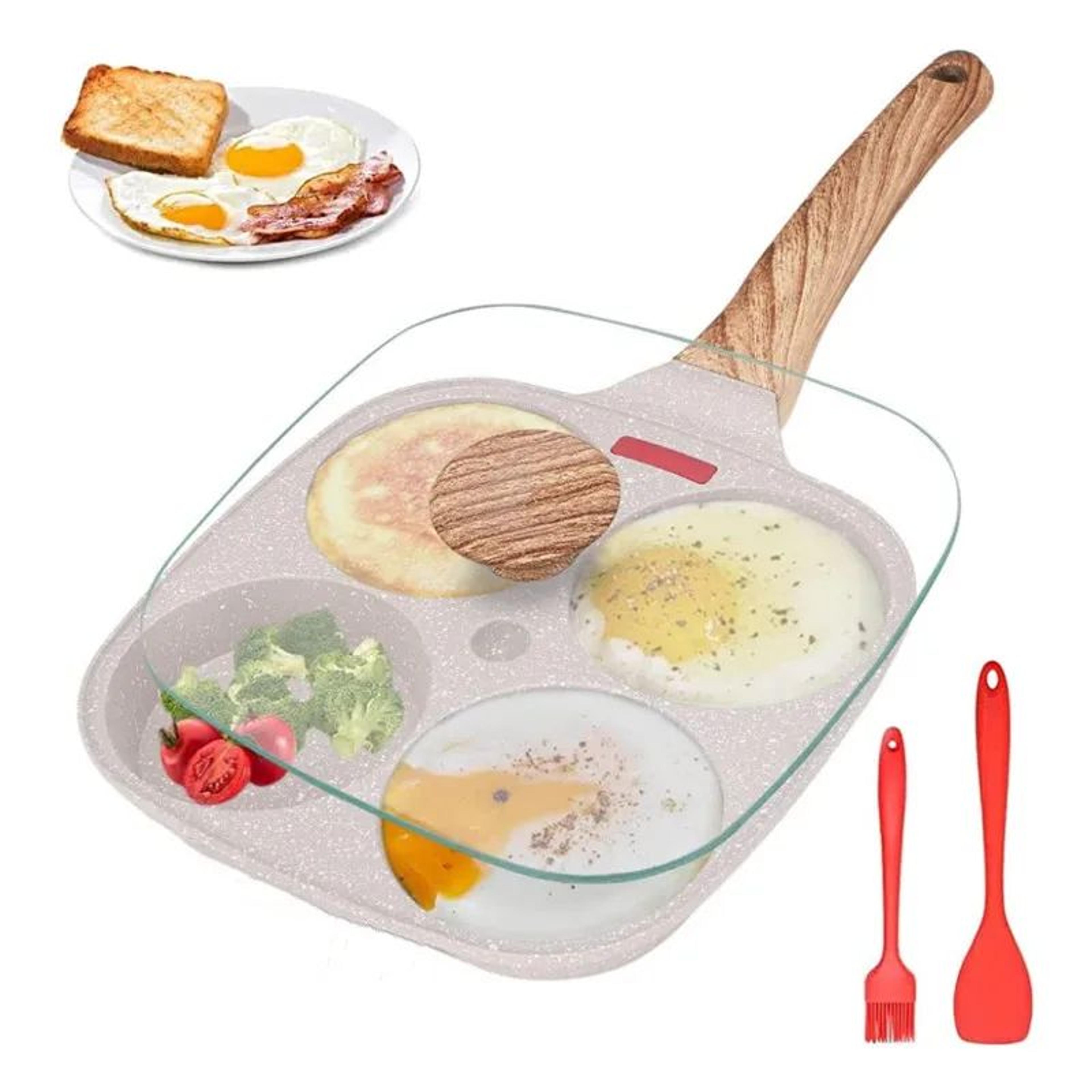 four hole nonstick egg and pancake frying pan with lid