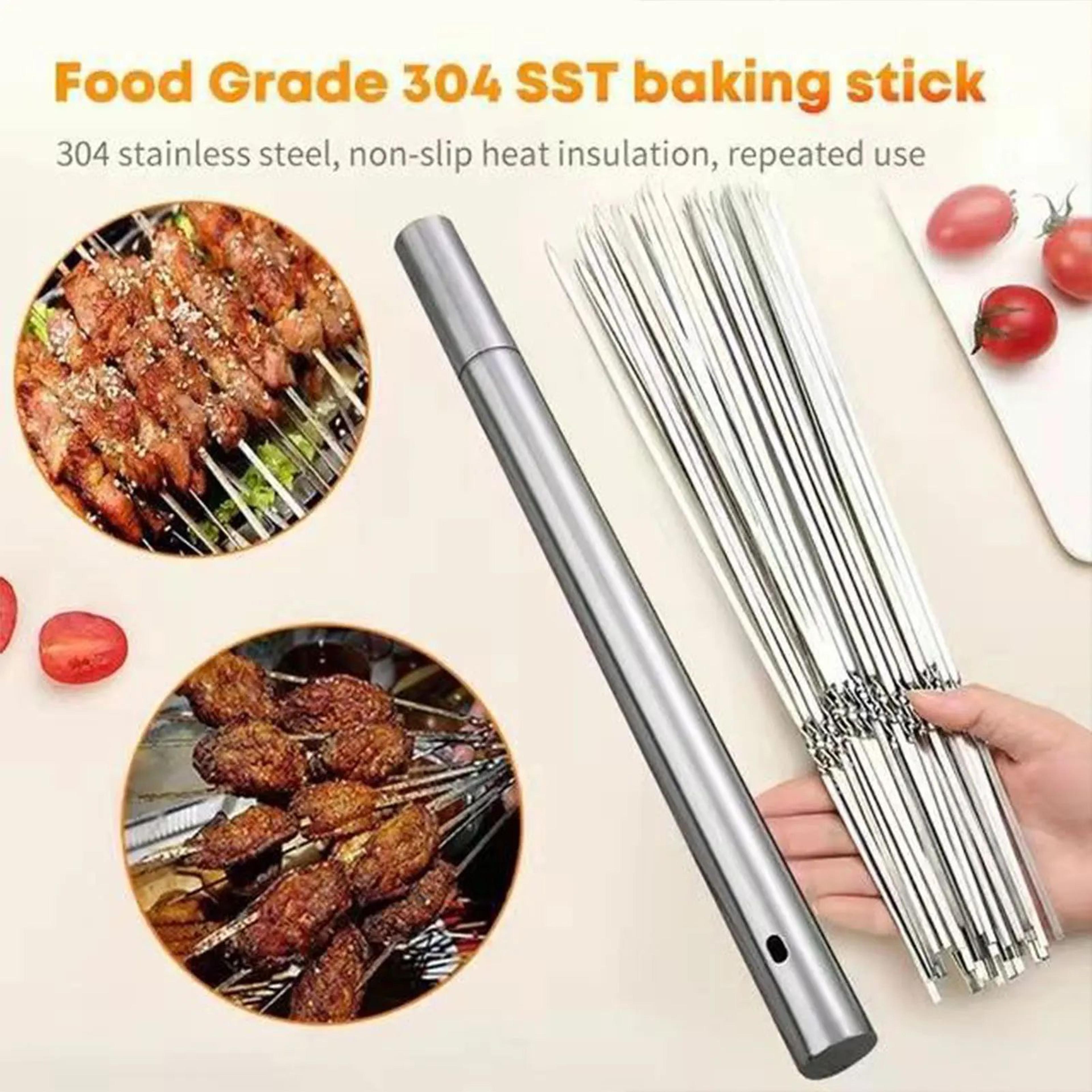 20 piece reusable flat metal barbecue skewer set