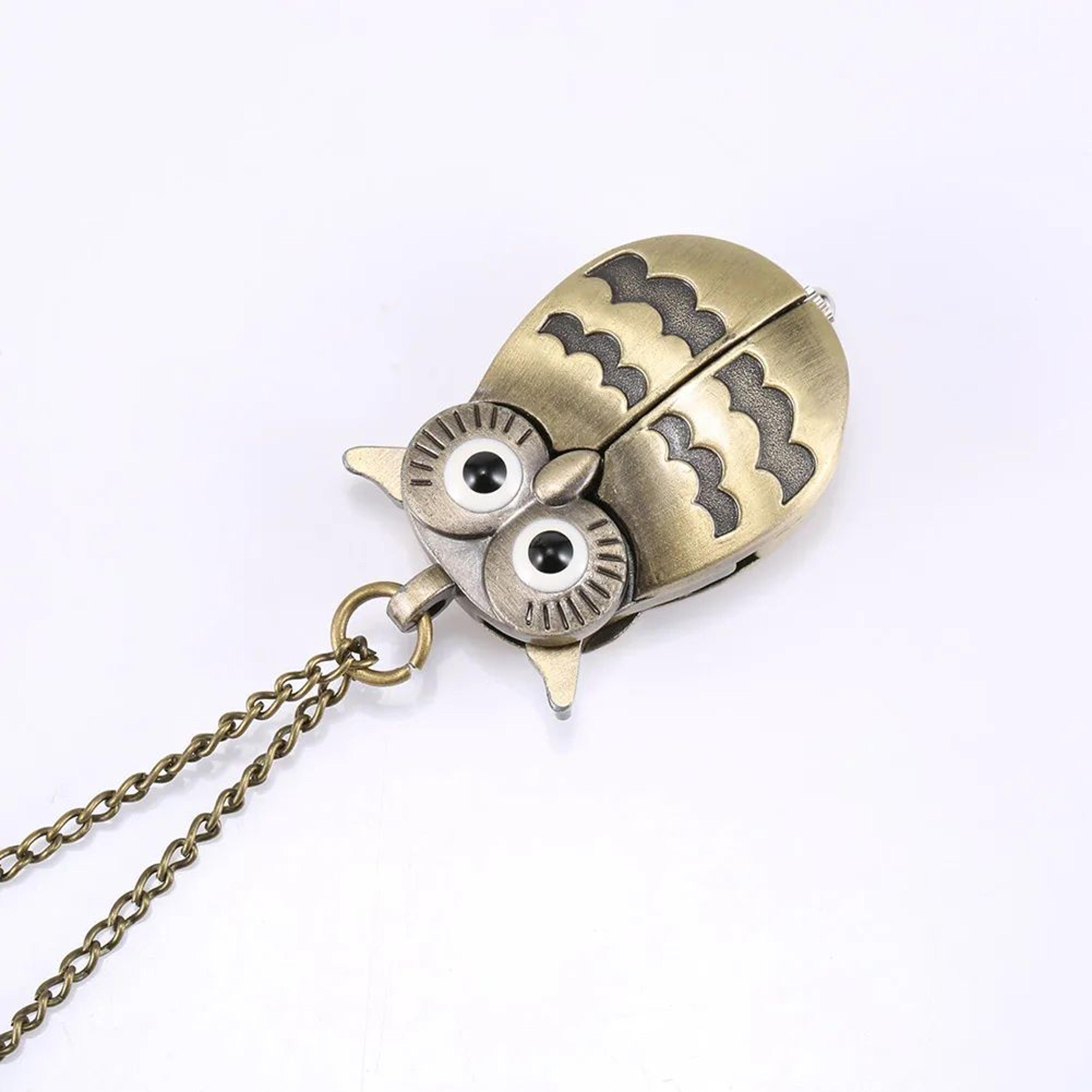vintage owl pendant necklace pocket watch
