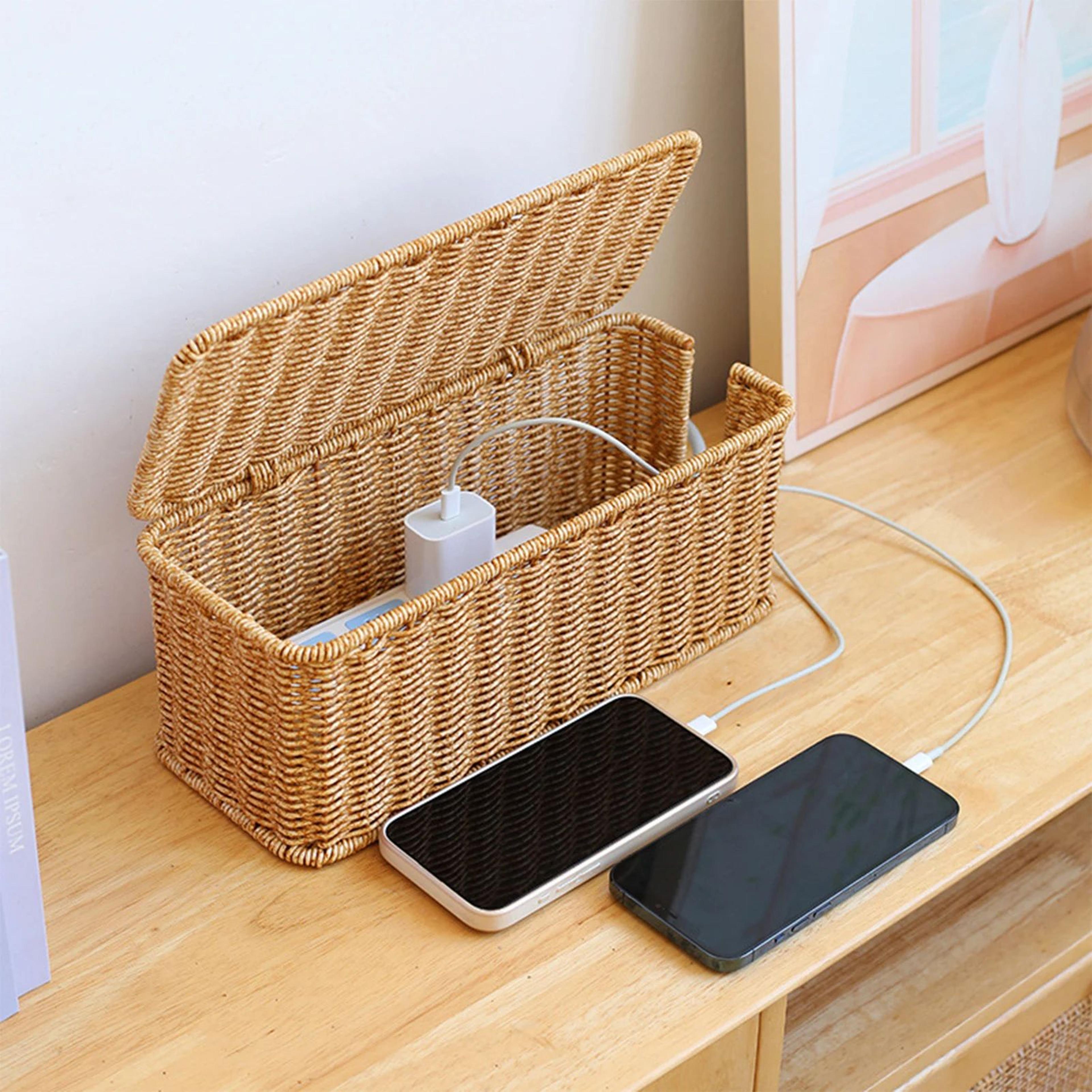 hand woven under desk cable management storage box