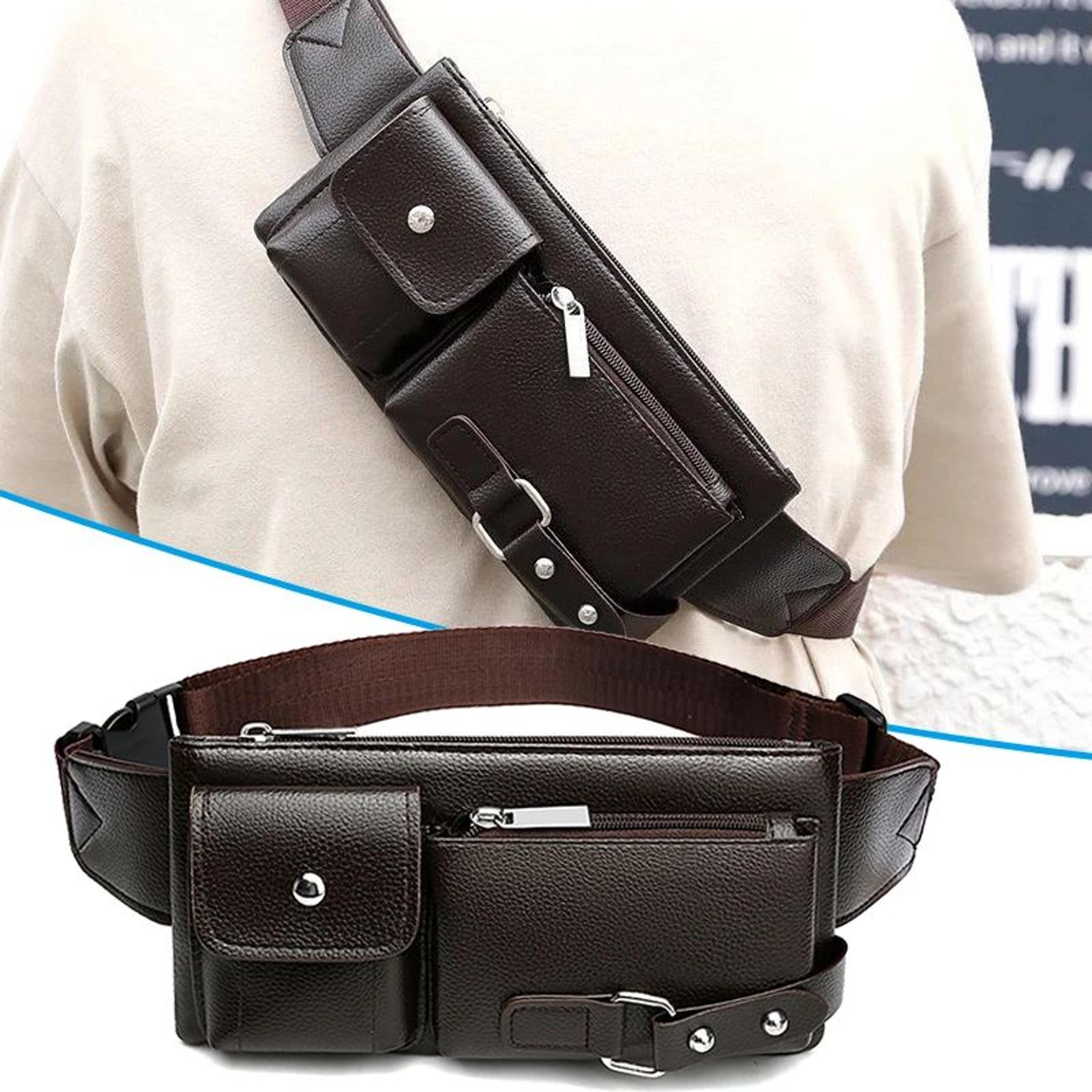 multifunction leather crossbody messenger chest bag