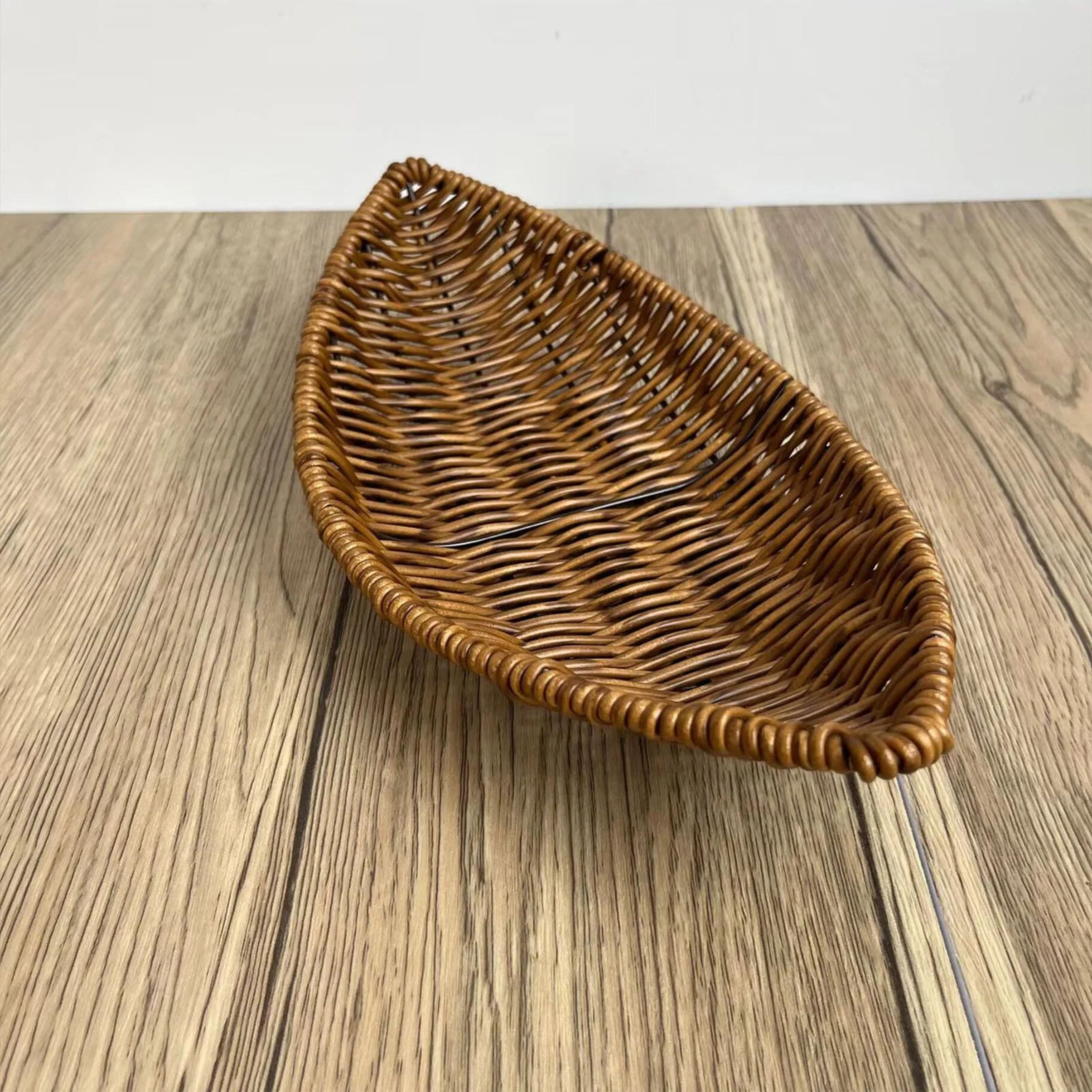 leaf shaped woven rattan fruit and bread serving basket