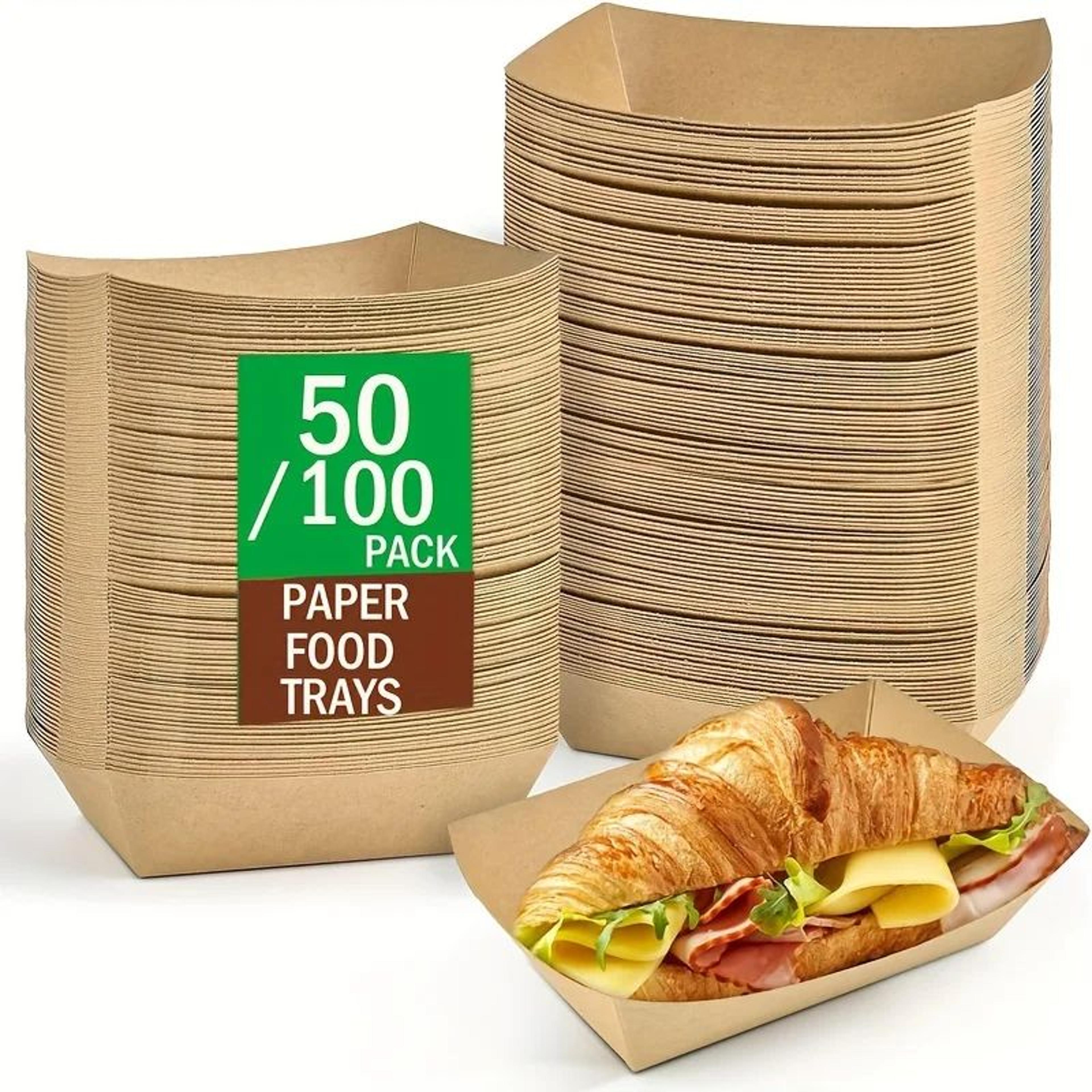 100 piece kraft paper food trays disposable snack serving boats