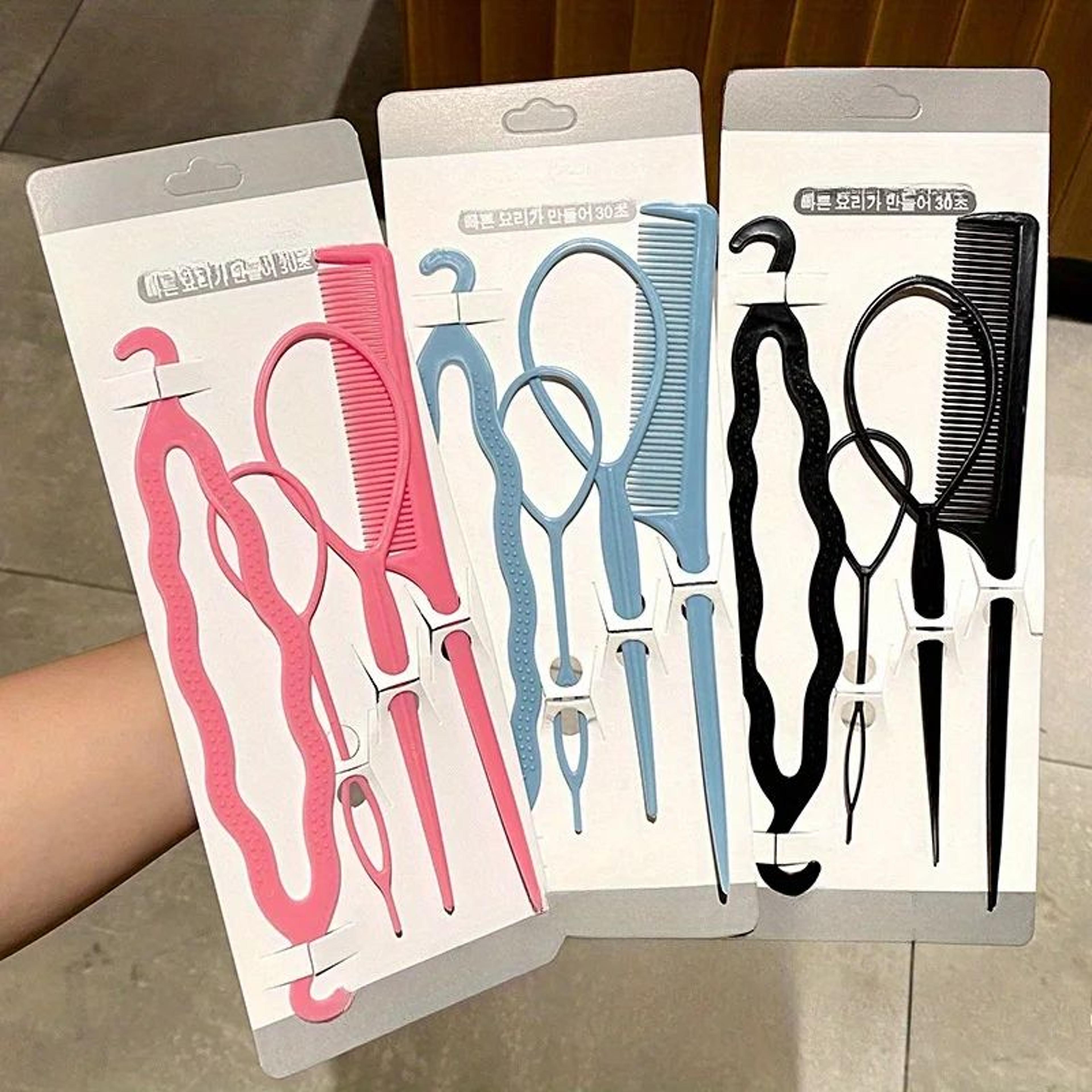 4 piece french braid hair styling tool and comb set