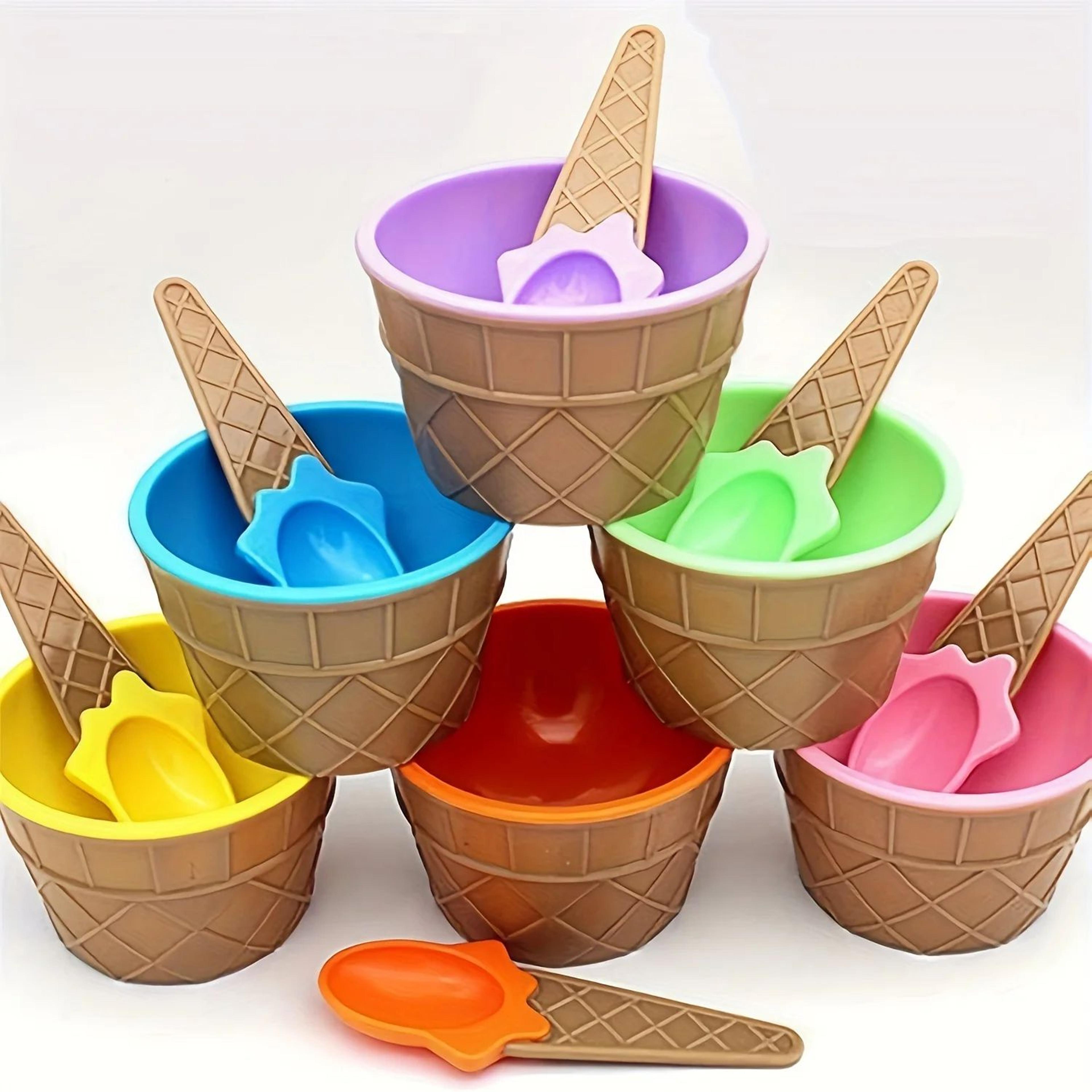 colorful ice cream dessert bowls with matching spoons