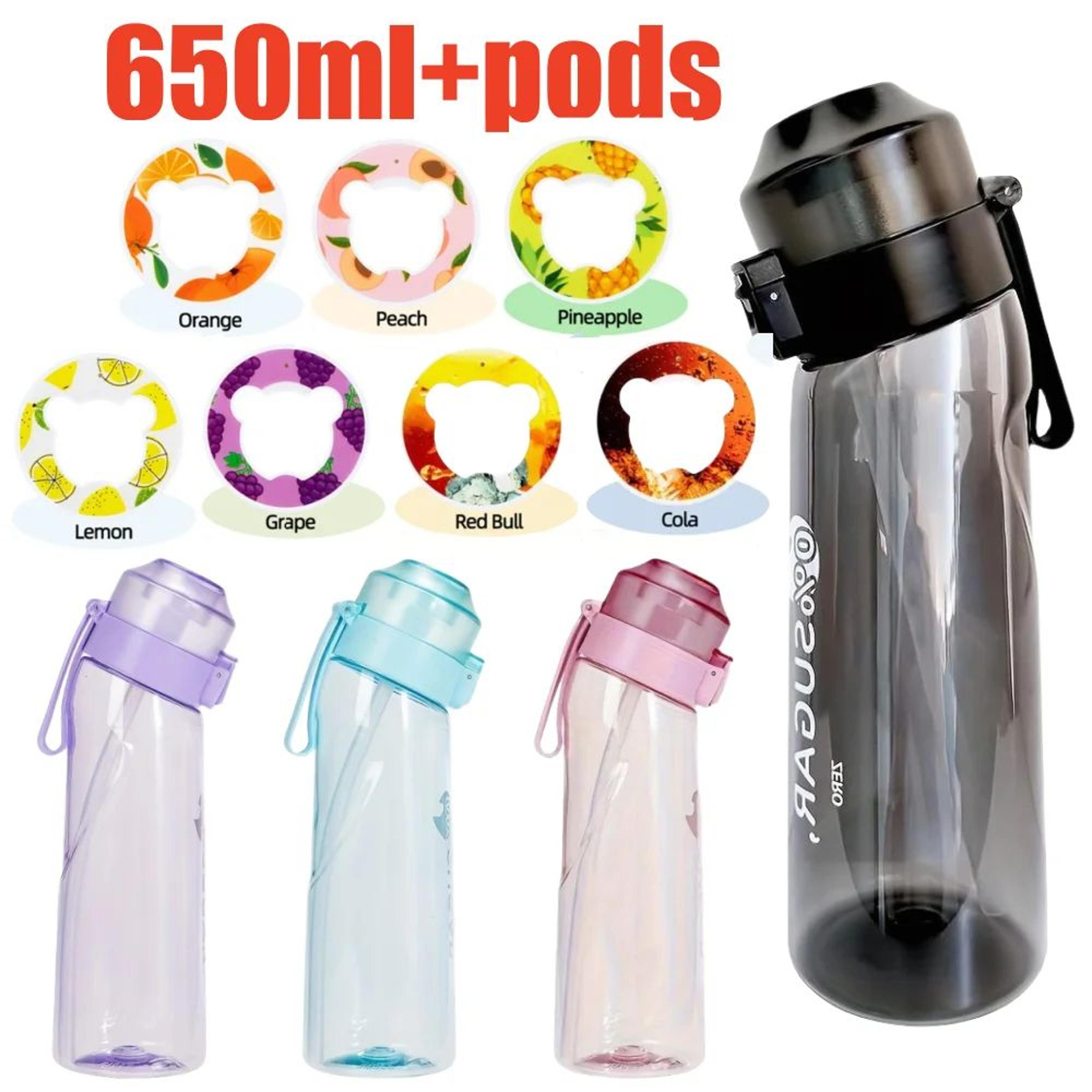 650ml scented sports water bottle with 7 flavor pods and straw