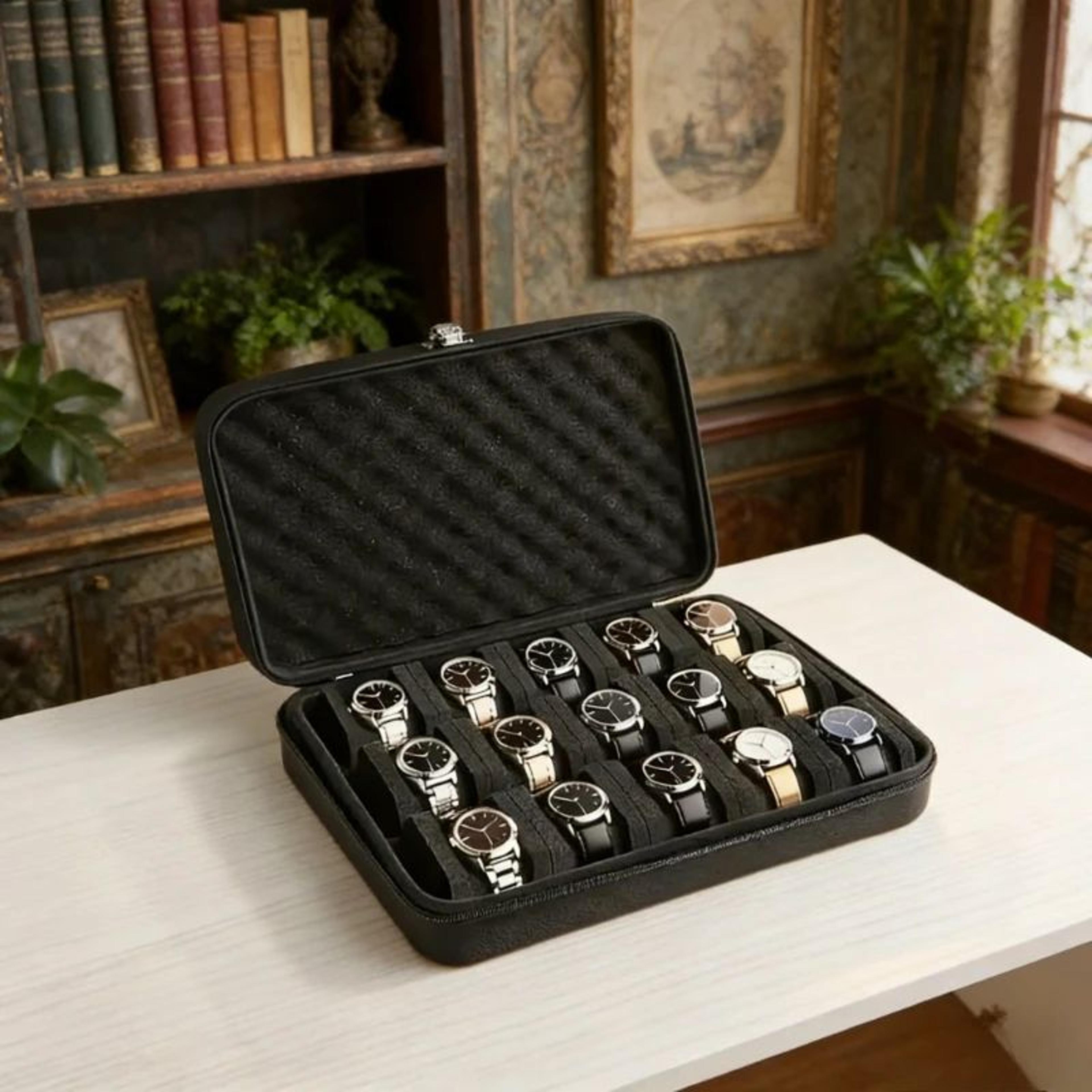 luxurious 15 slot watch storage and display box