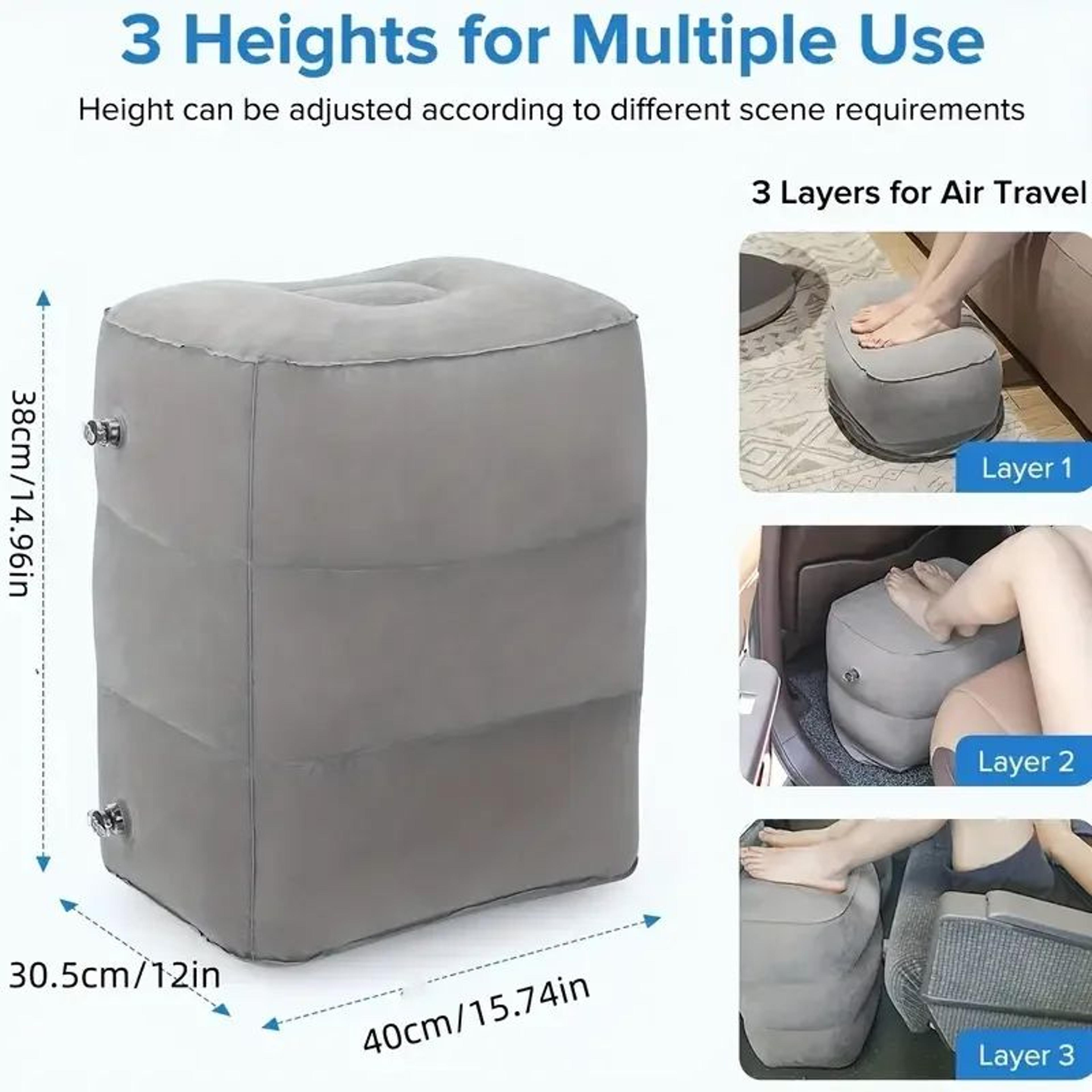 adjustable 3 layer inflatable travel foot rest pillow