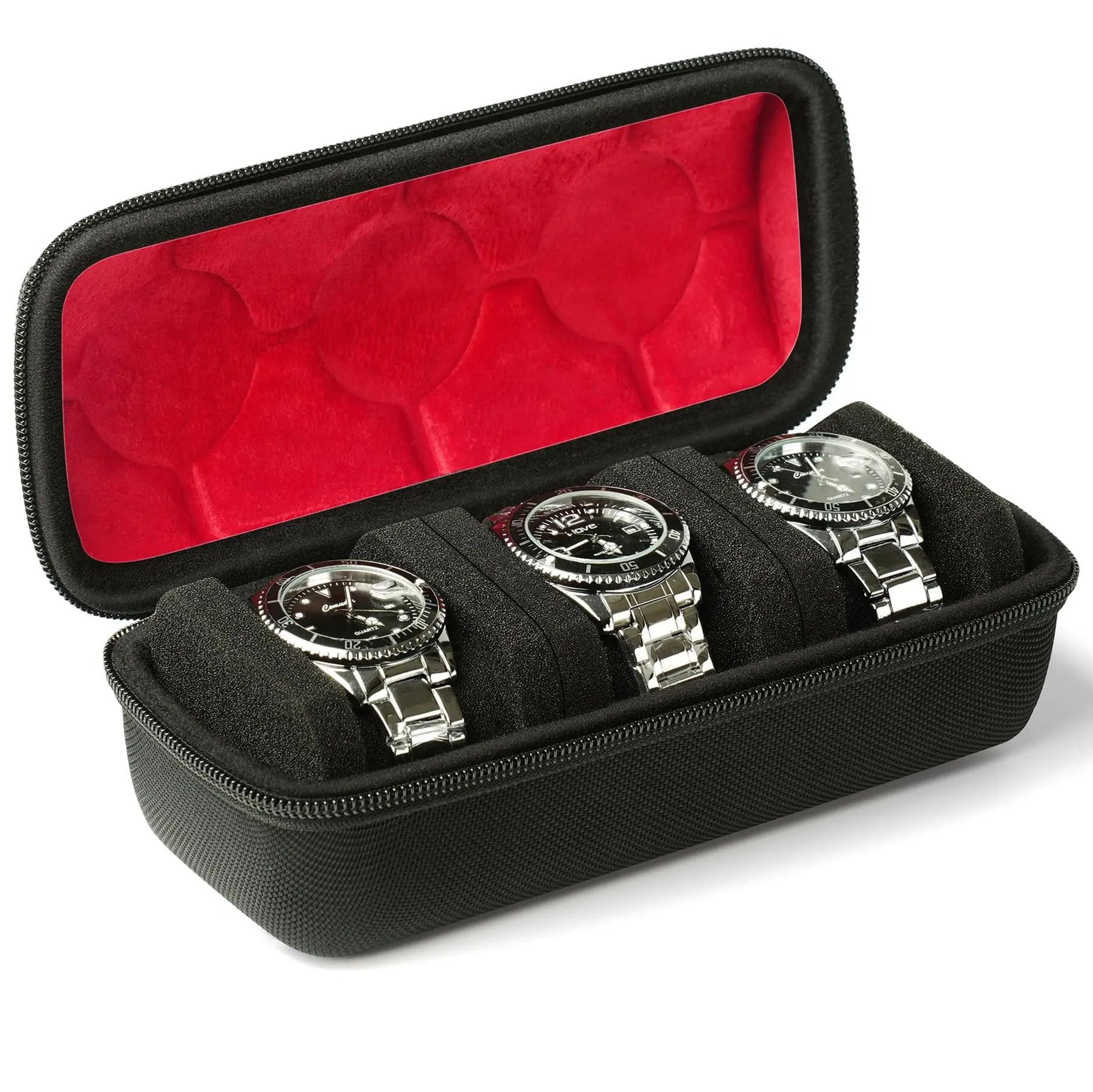 3 slot watch travel case with soft foam pillows