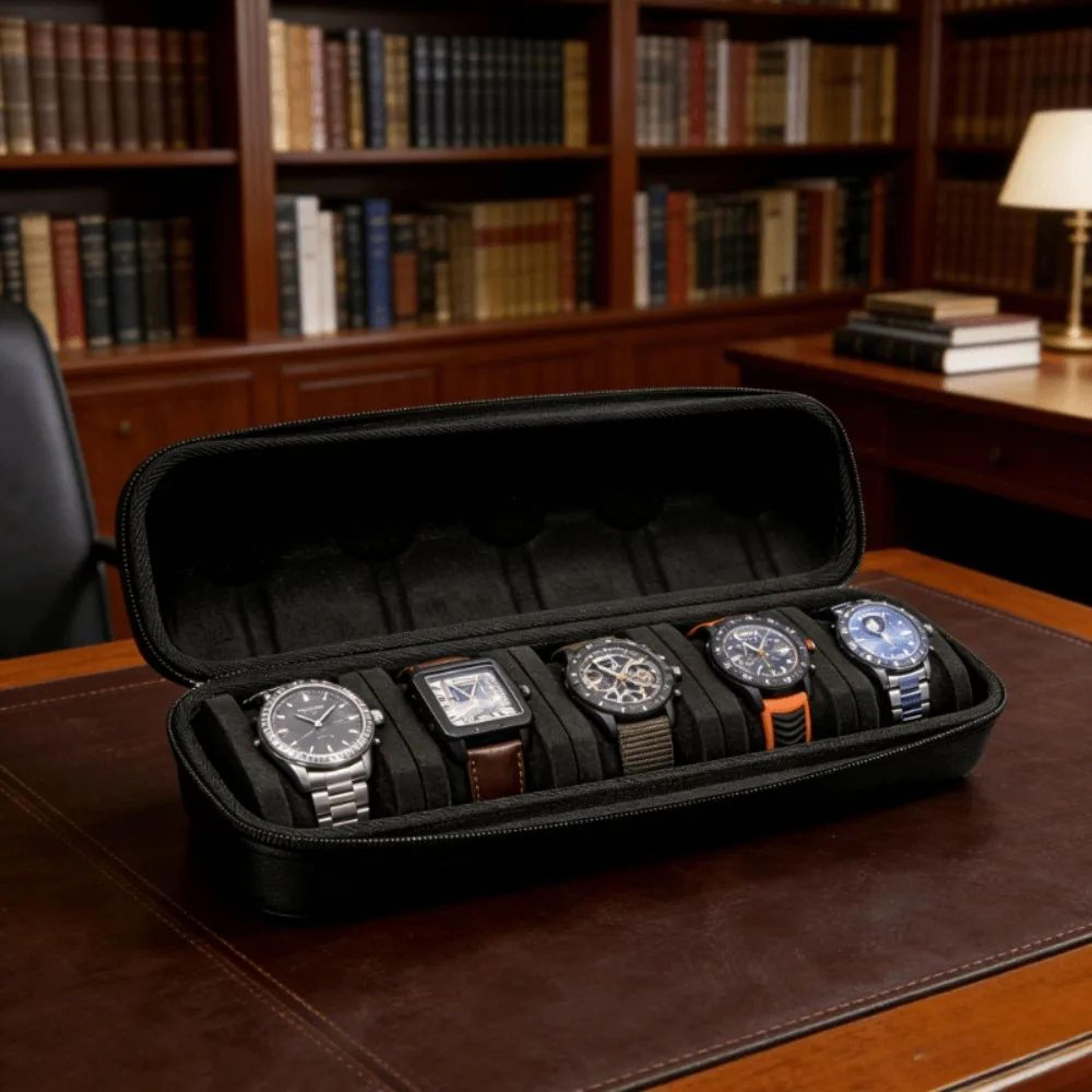 hard shell watch travel case with soft pads and handle
