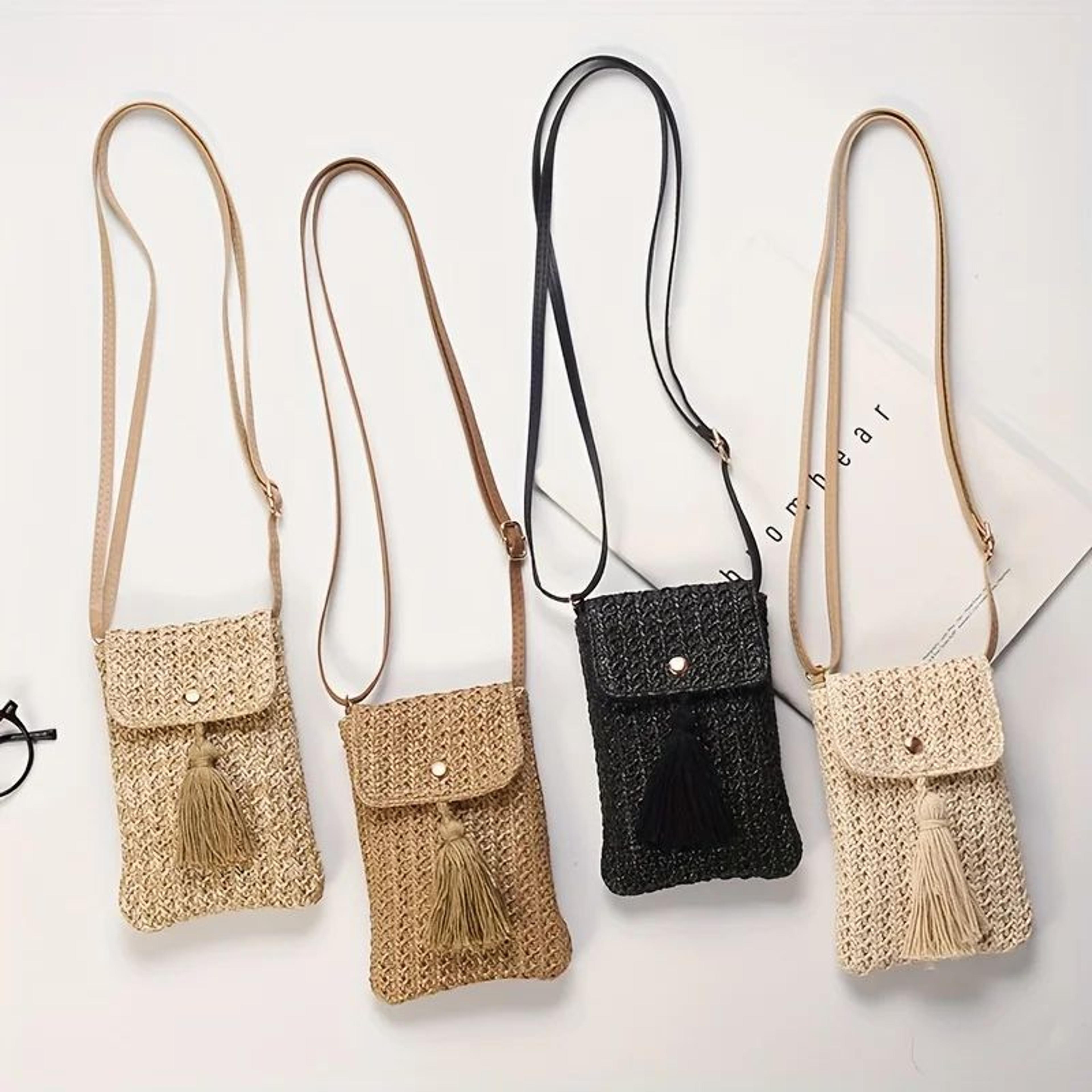 bohemian straw tassel mini crossbody bag for women