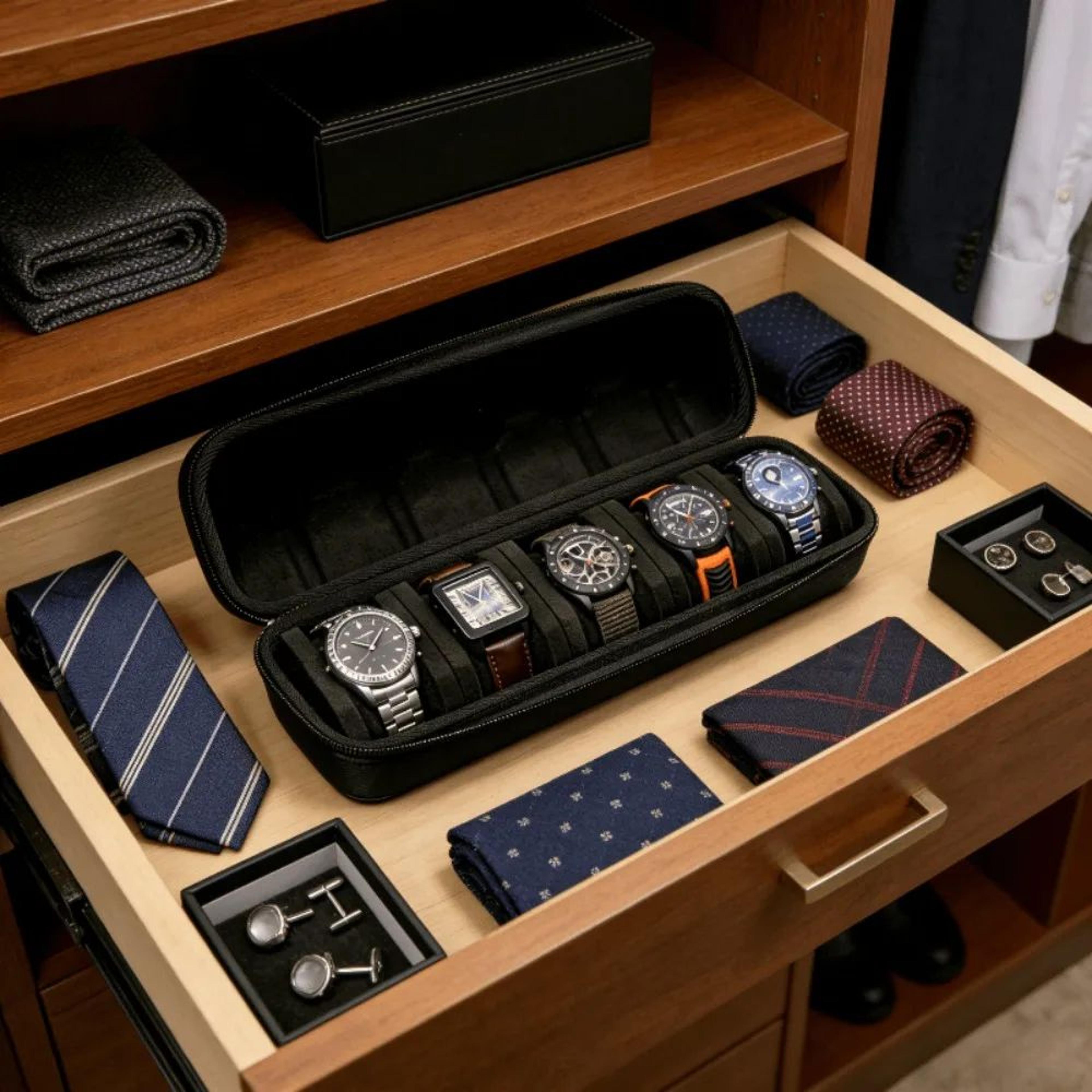 black hard case watch travel storage box with soft foam pad