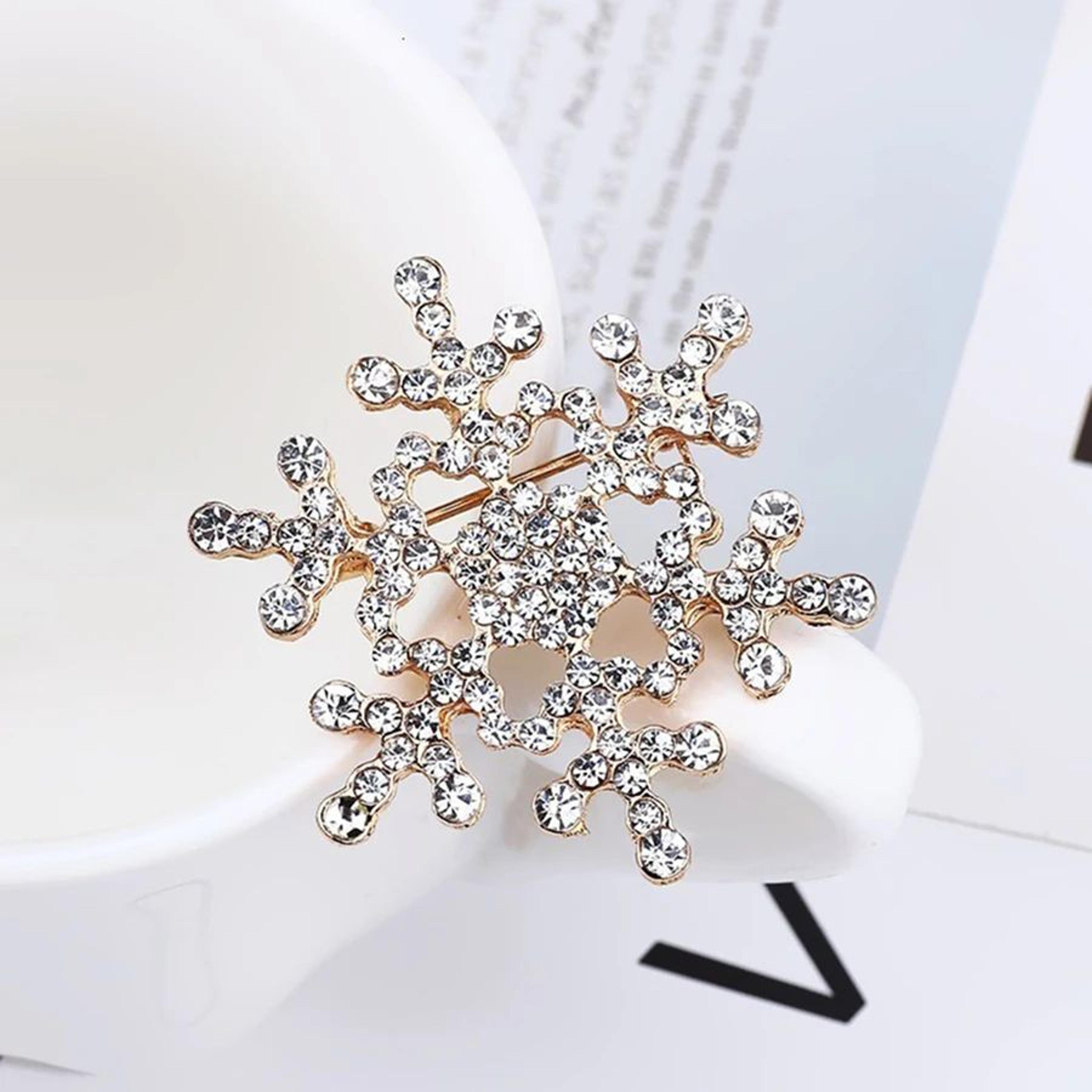 elegant rhinestone snowflake brooch pin