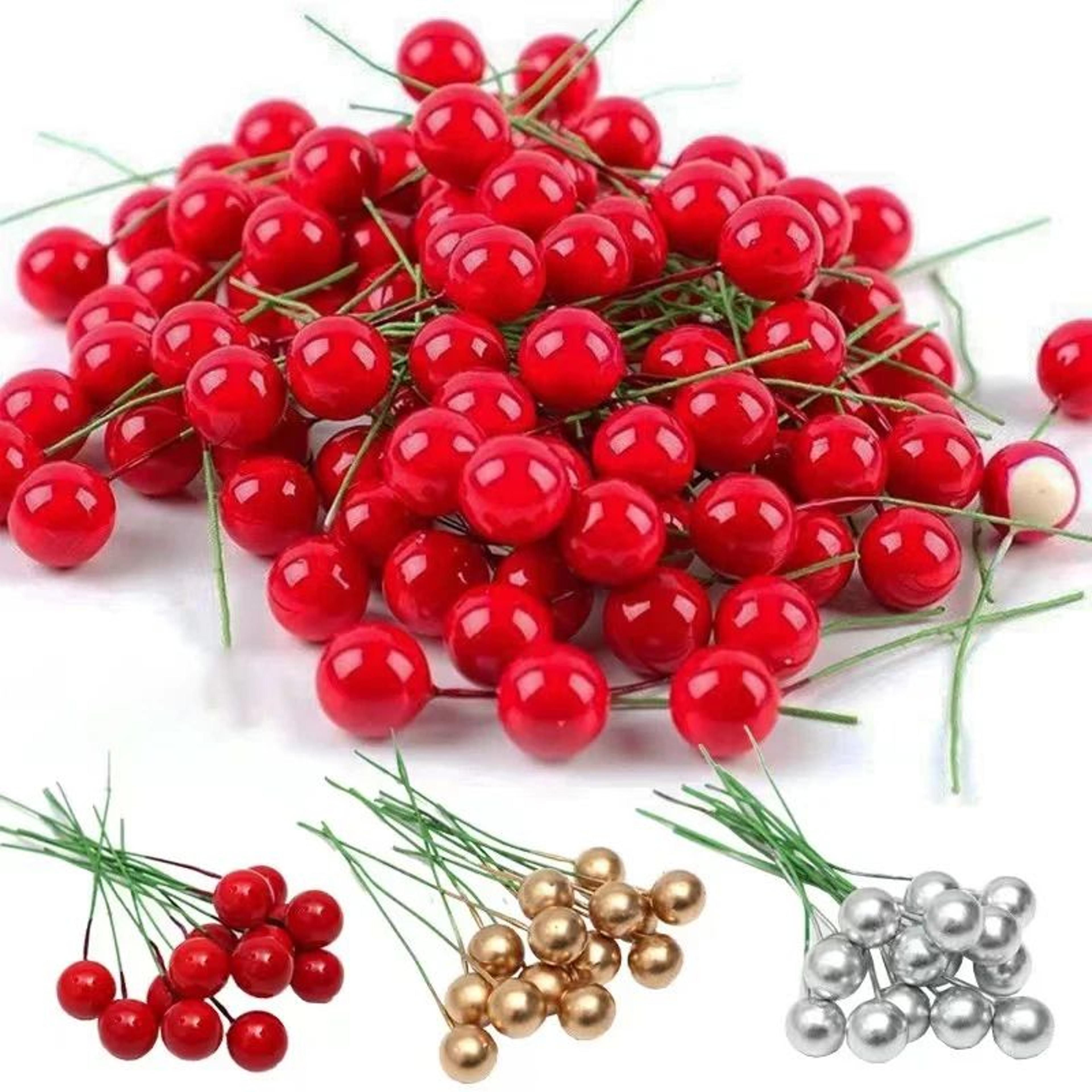 mini red artificial berry stems for christmas decor