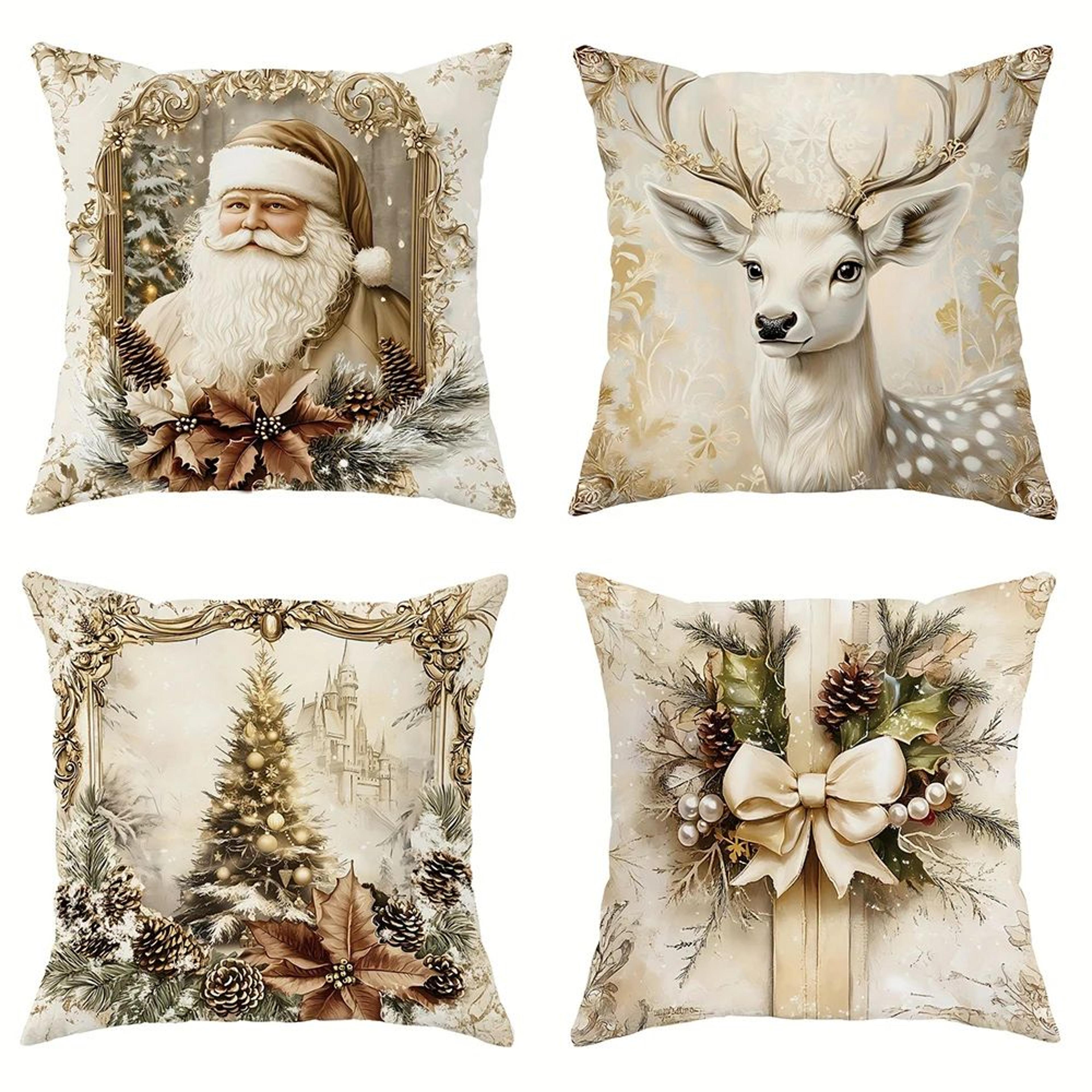 santa reindeer christmas tree decorative pillow cover
