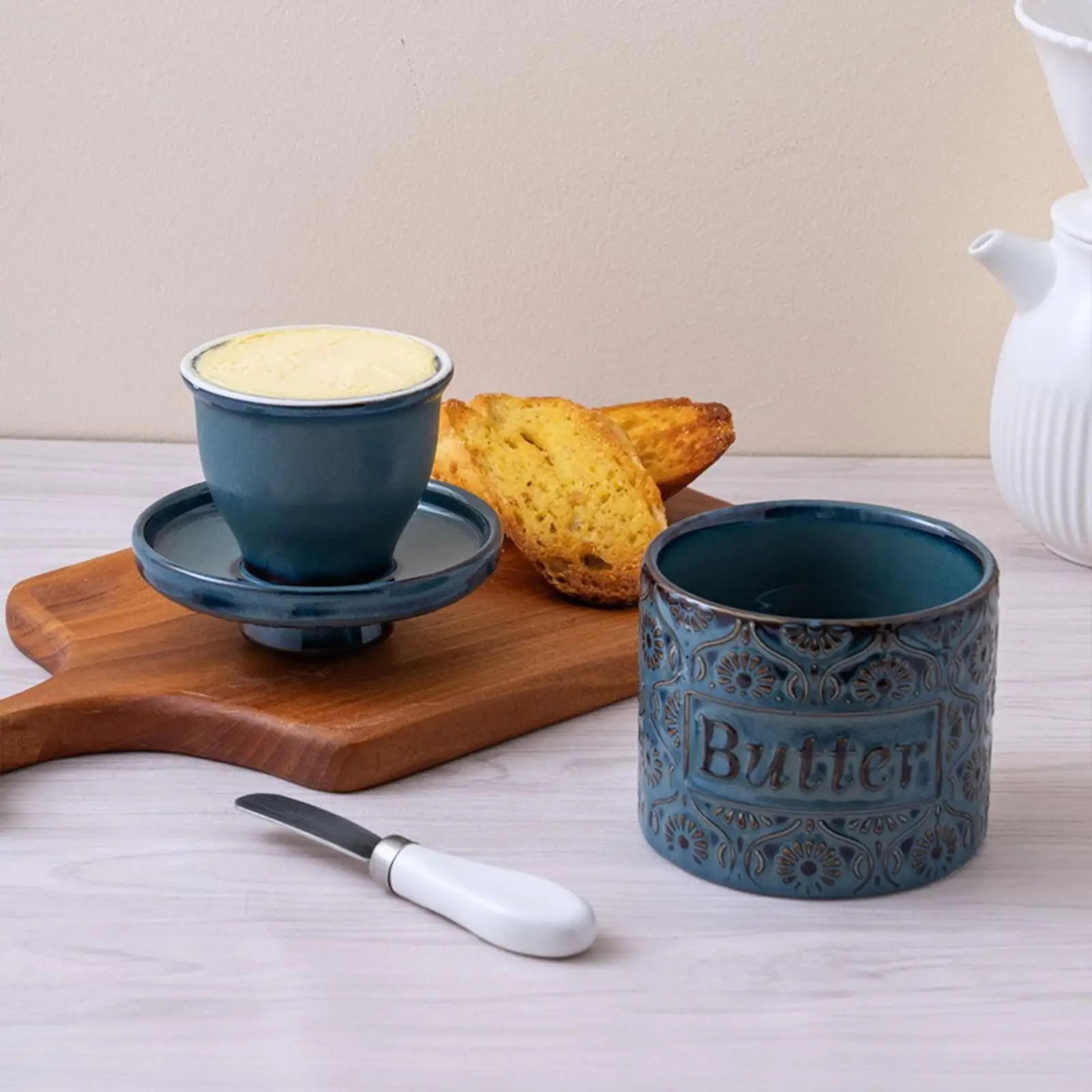 ceramic french butter crock with lid for kitchen countertop