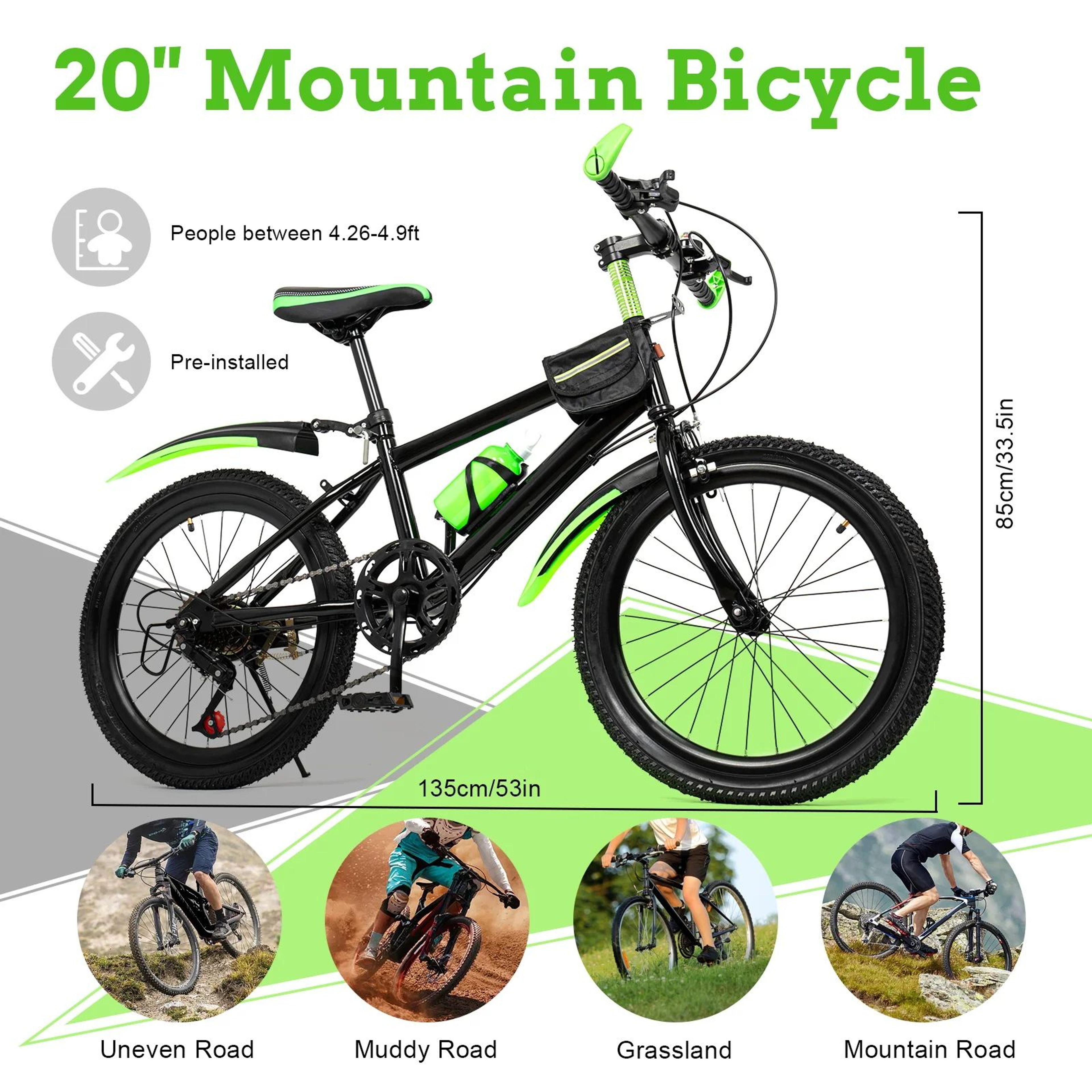 20 inch kids mountain bike with 7 speeds and dual disc brakes