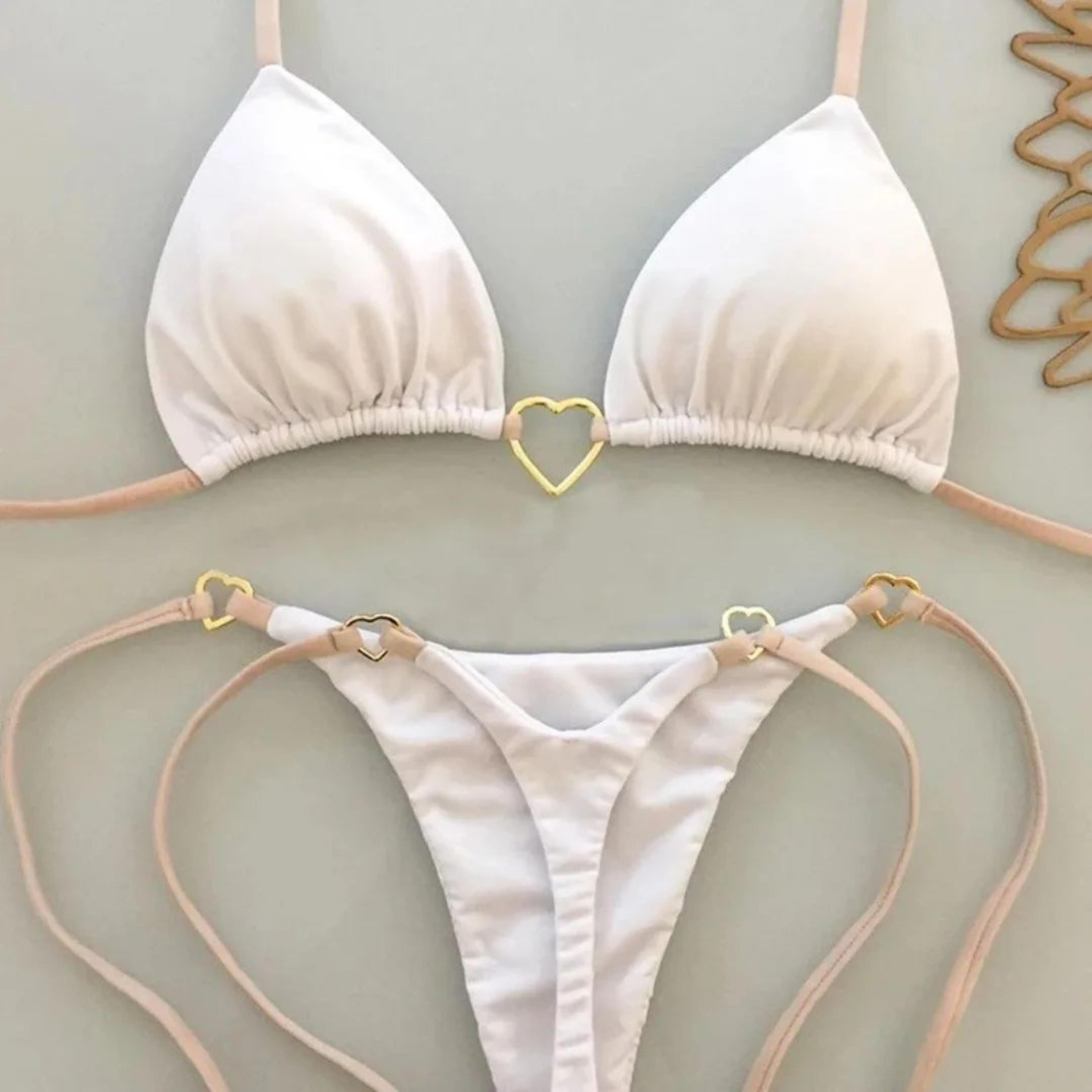 white lace up bikini set with low waist bottoms