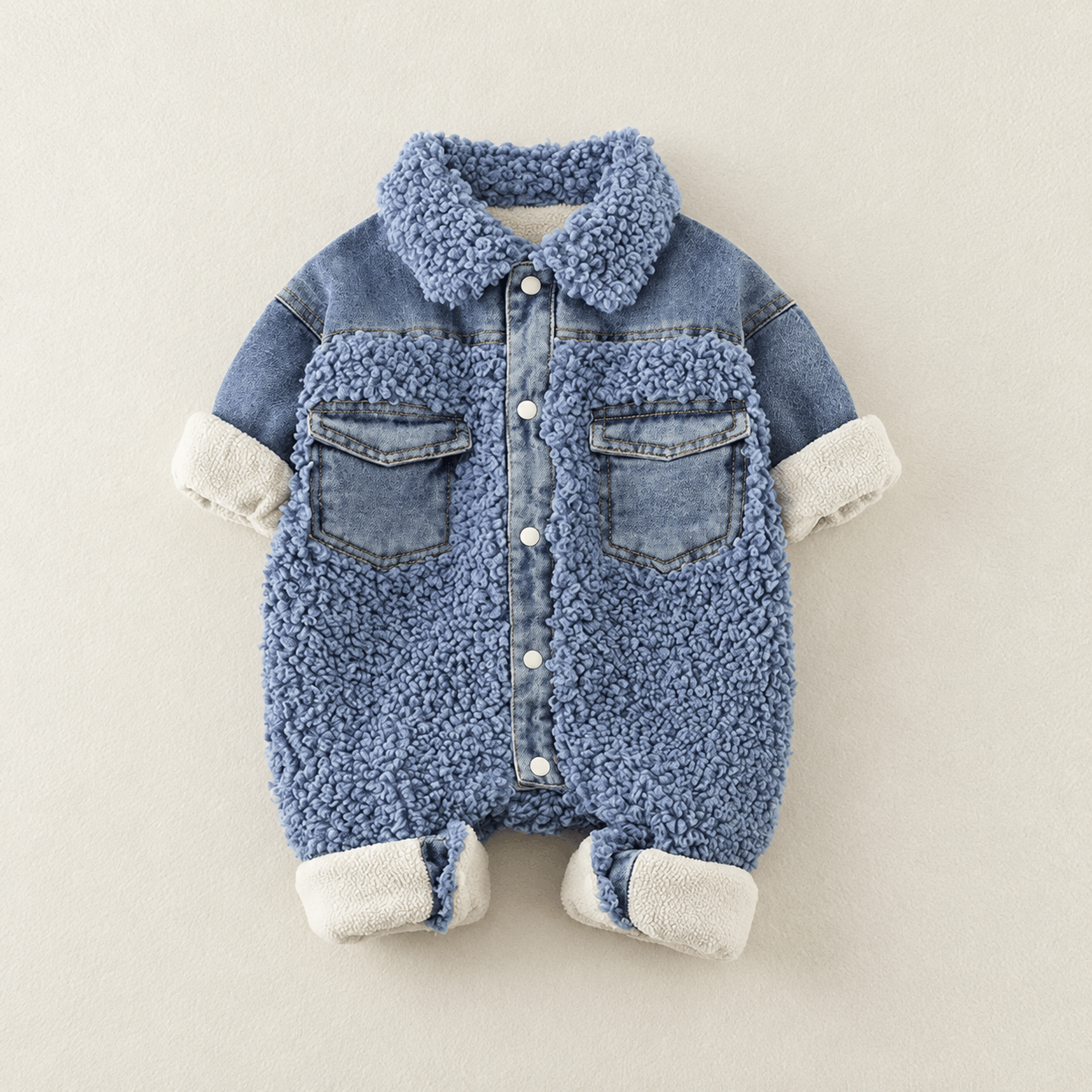 baby boys winter denim romper with warm velvet lining