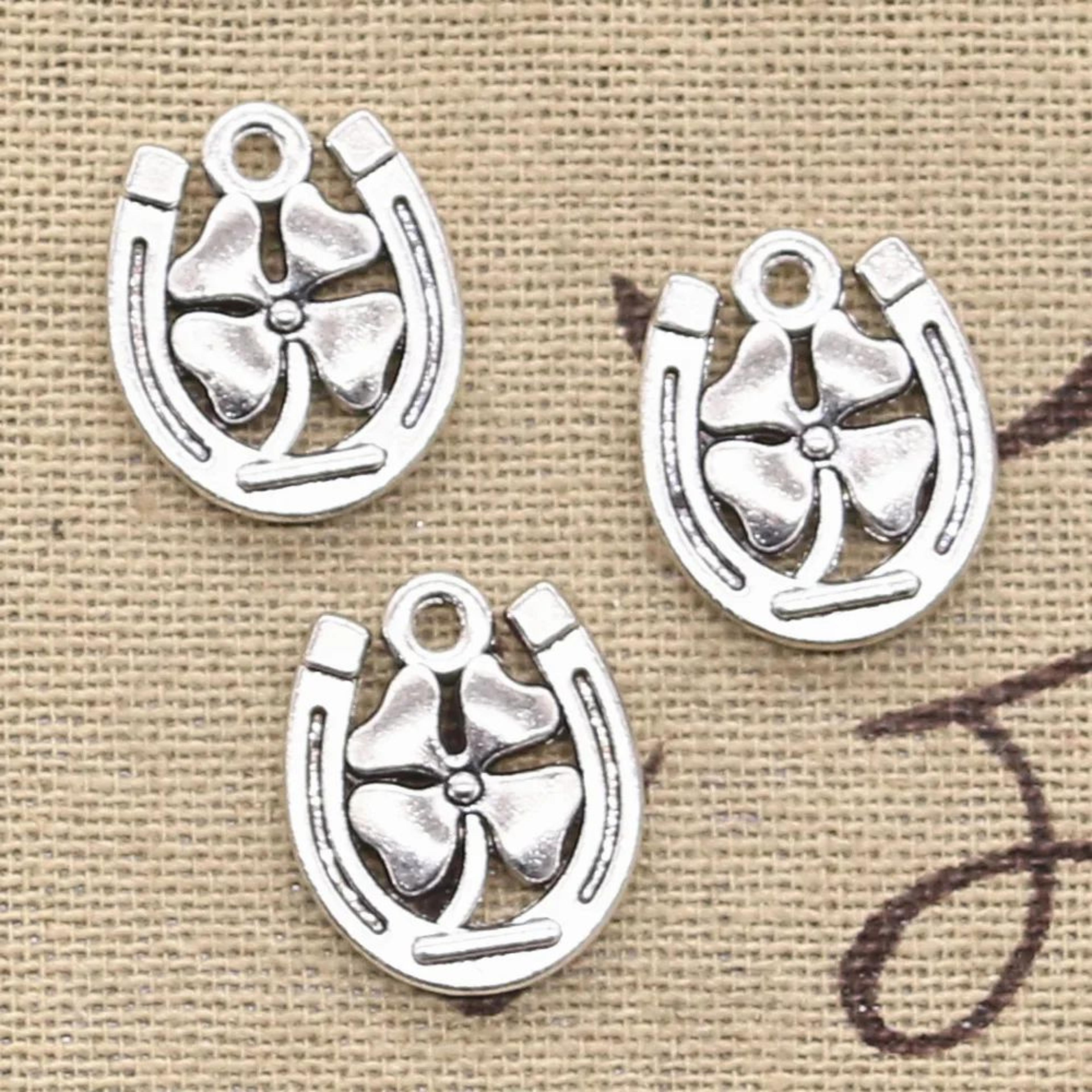 12pcs vintage horseshoe lucky clover charms for diy jewelry