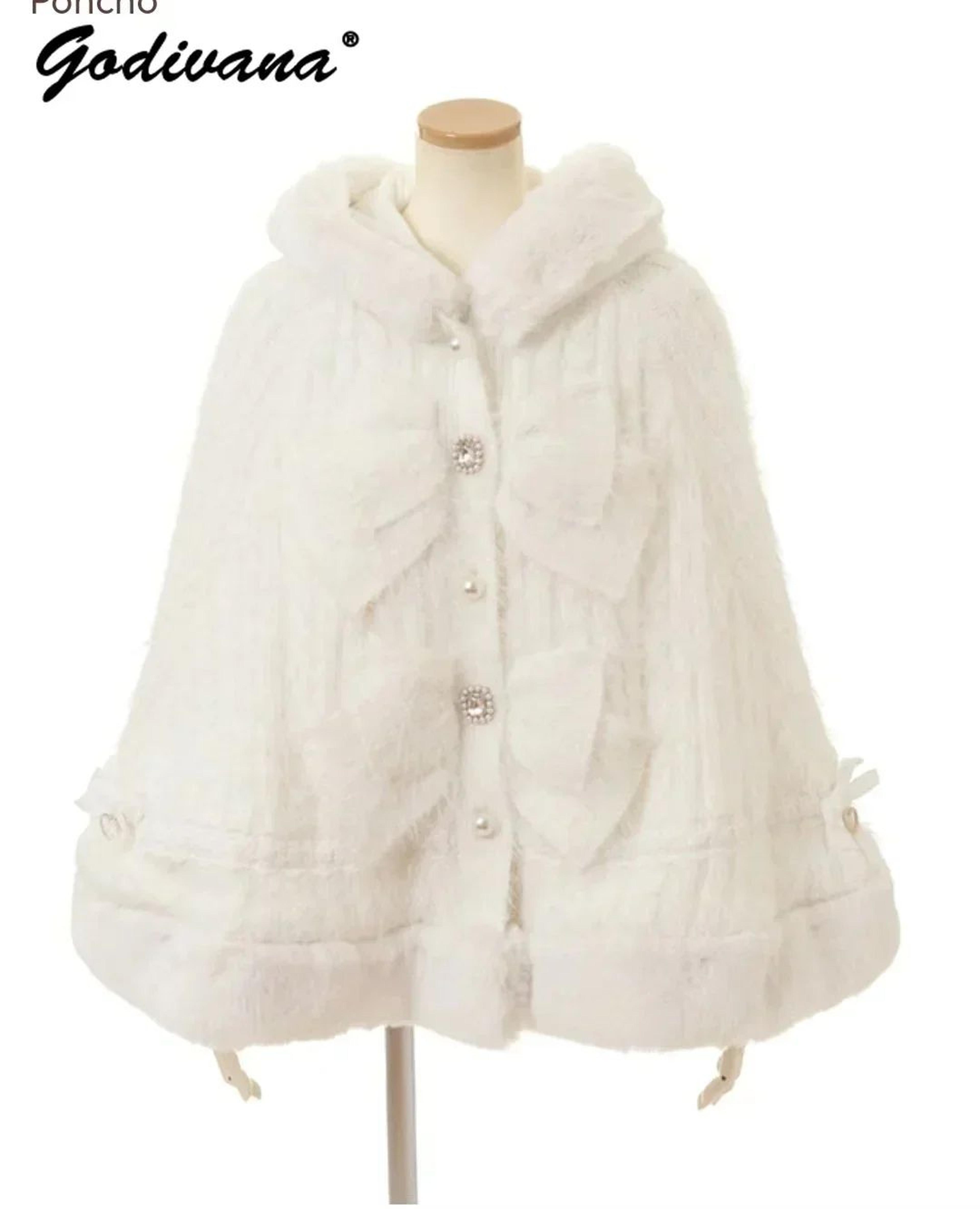 women hooded double layer knitted cape with large ribbon