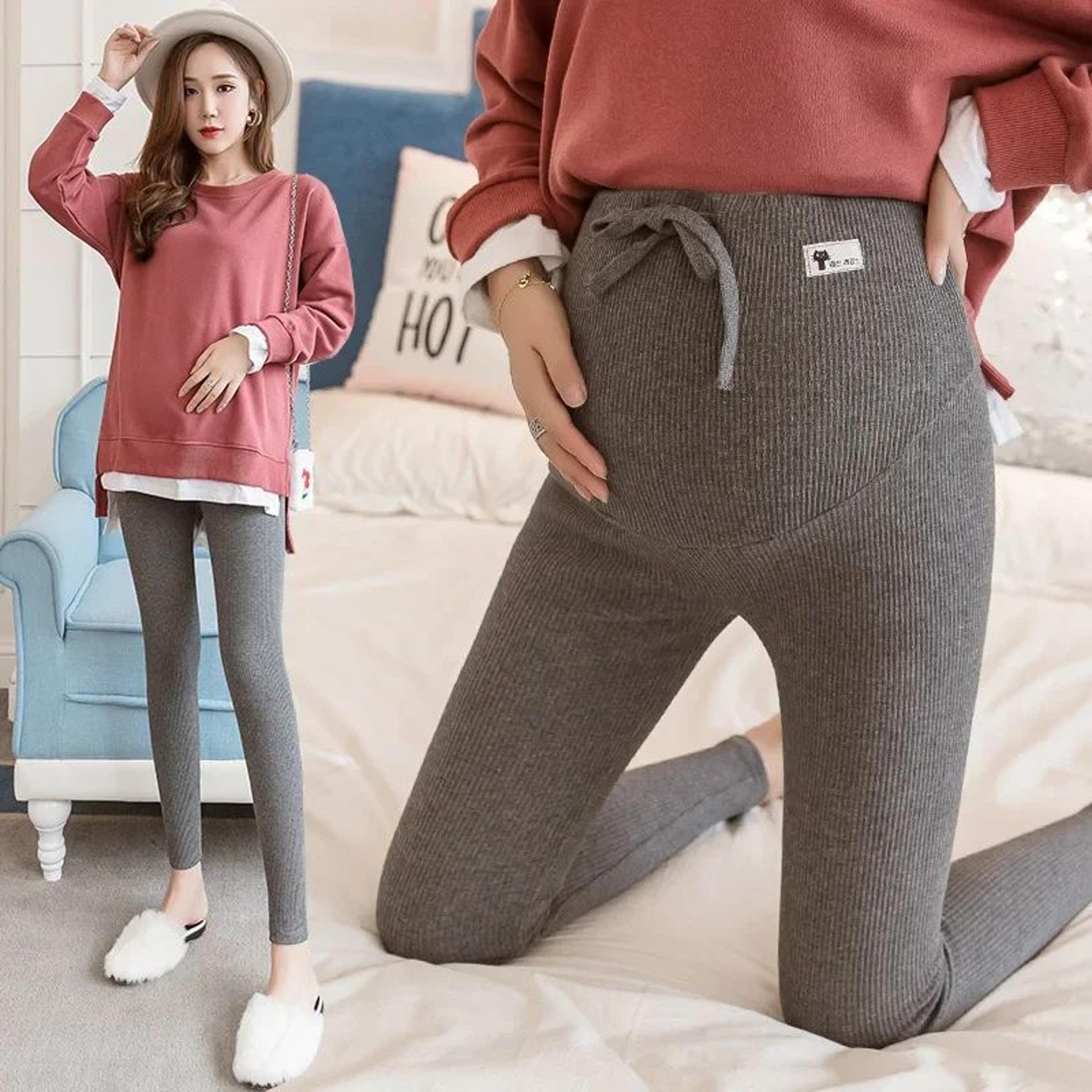 soft cotton high waist maternity leggings with adjustable waist