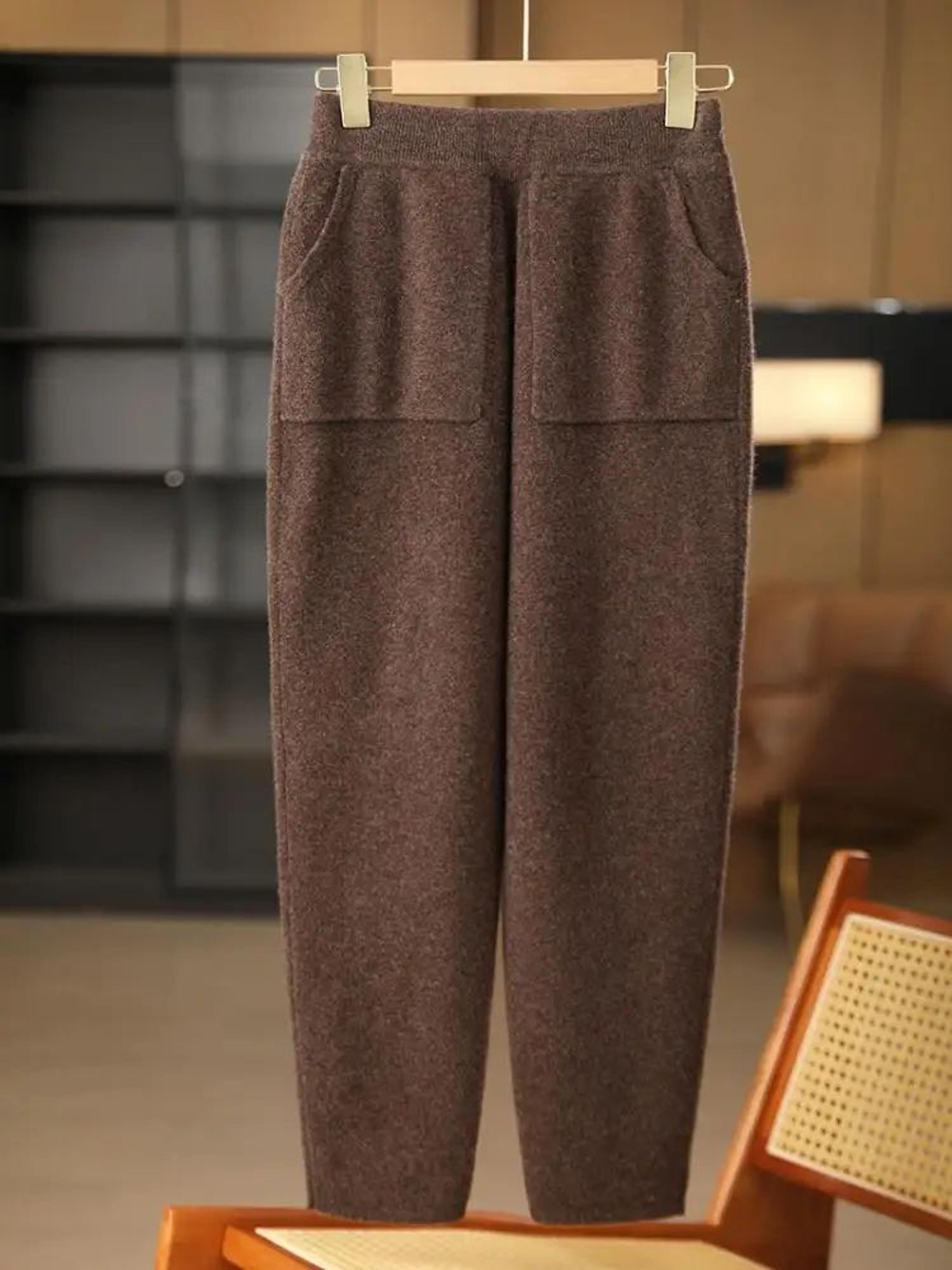 womens warm merino wool knit pencil pants with elastic waist
